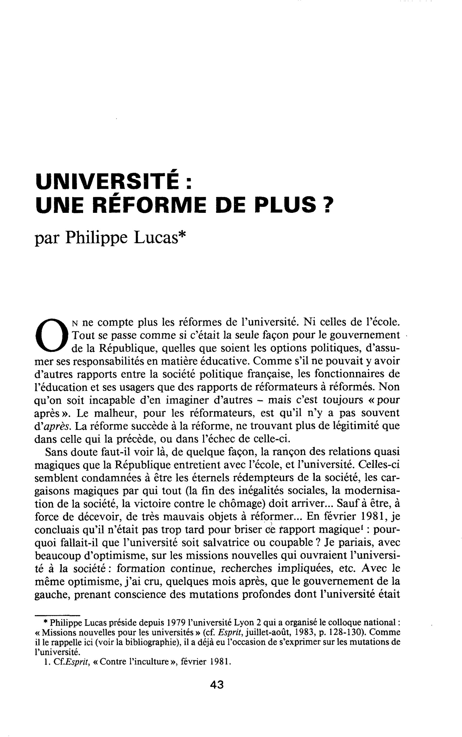 UNIVERSITÉ : UNE RÉFORME DE PLUS ?