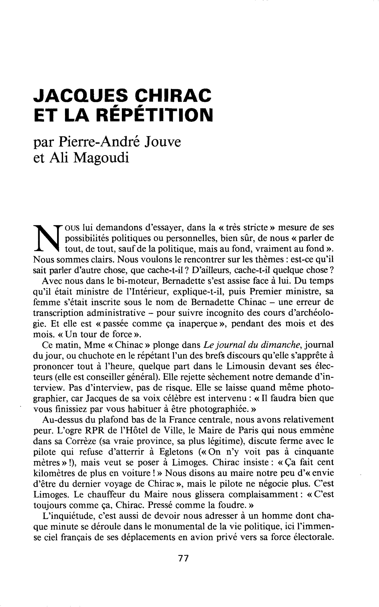 Jacques Chirac et la répétition