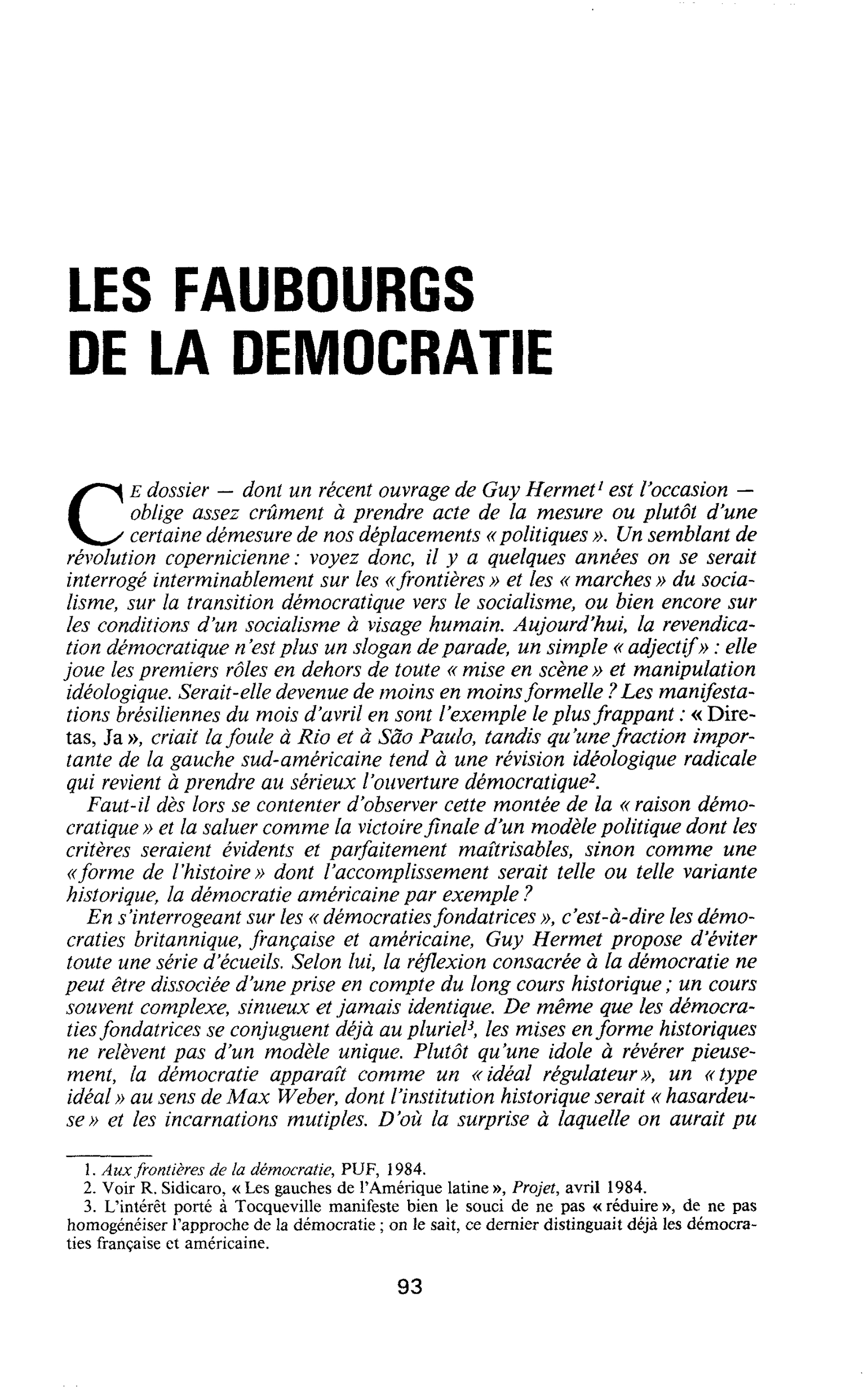 LES FAUBOURGS DE LA DEMOCRATIE