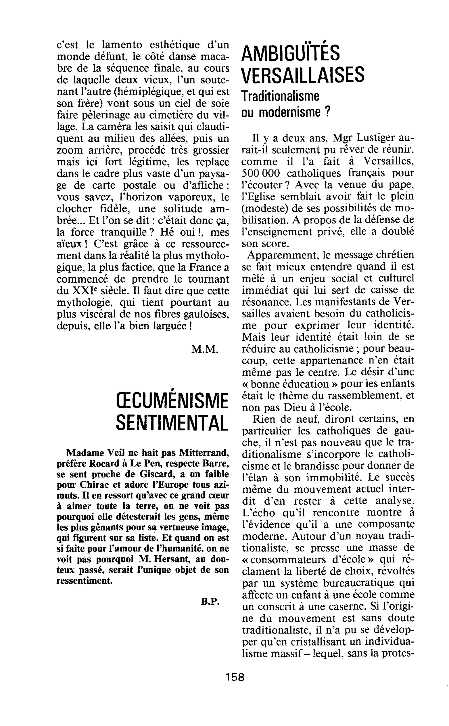 AMBIGUÏTÉS VERSAILLAISES. Traditionalisme ou modernisme ?