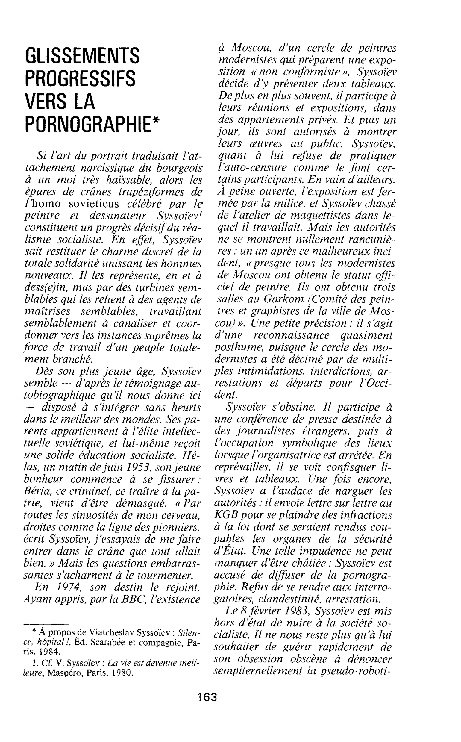 GLISSEMENTS PROGRESSIFS VERS LA PORNOGRAPHIE