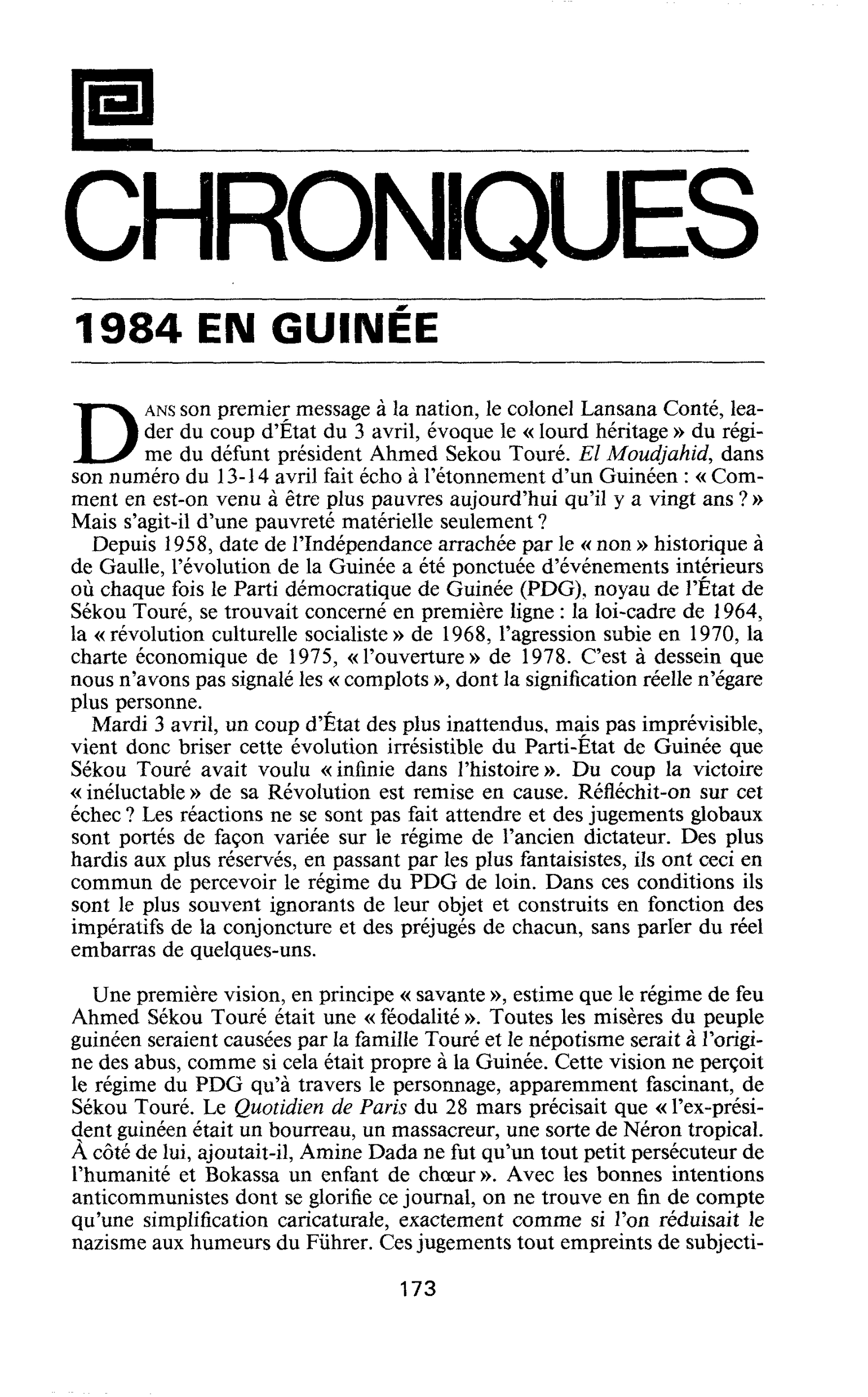 1984 EN GUINÉE