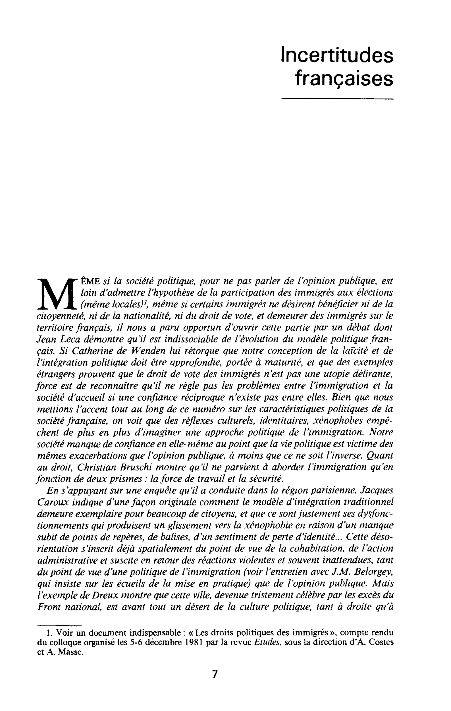 Incertitudes françaises