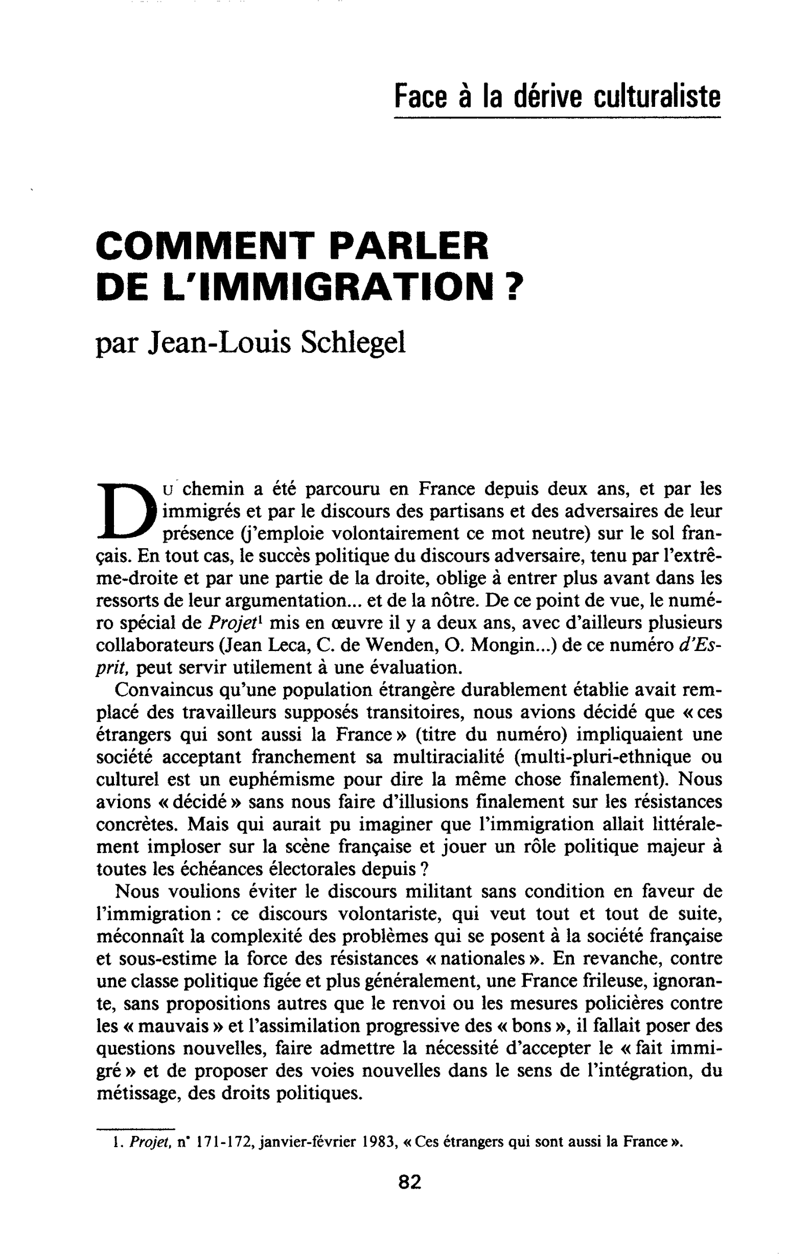 COMMENT PARLER DE L’IMMIGRATION ?