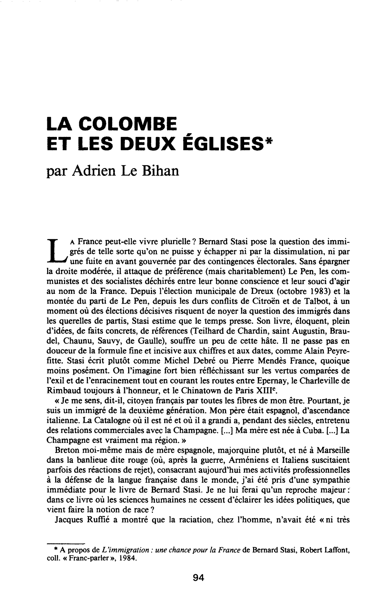 LA COLOMBE ET LES DEUX ÉGLISES