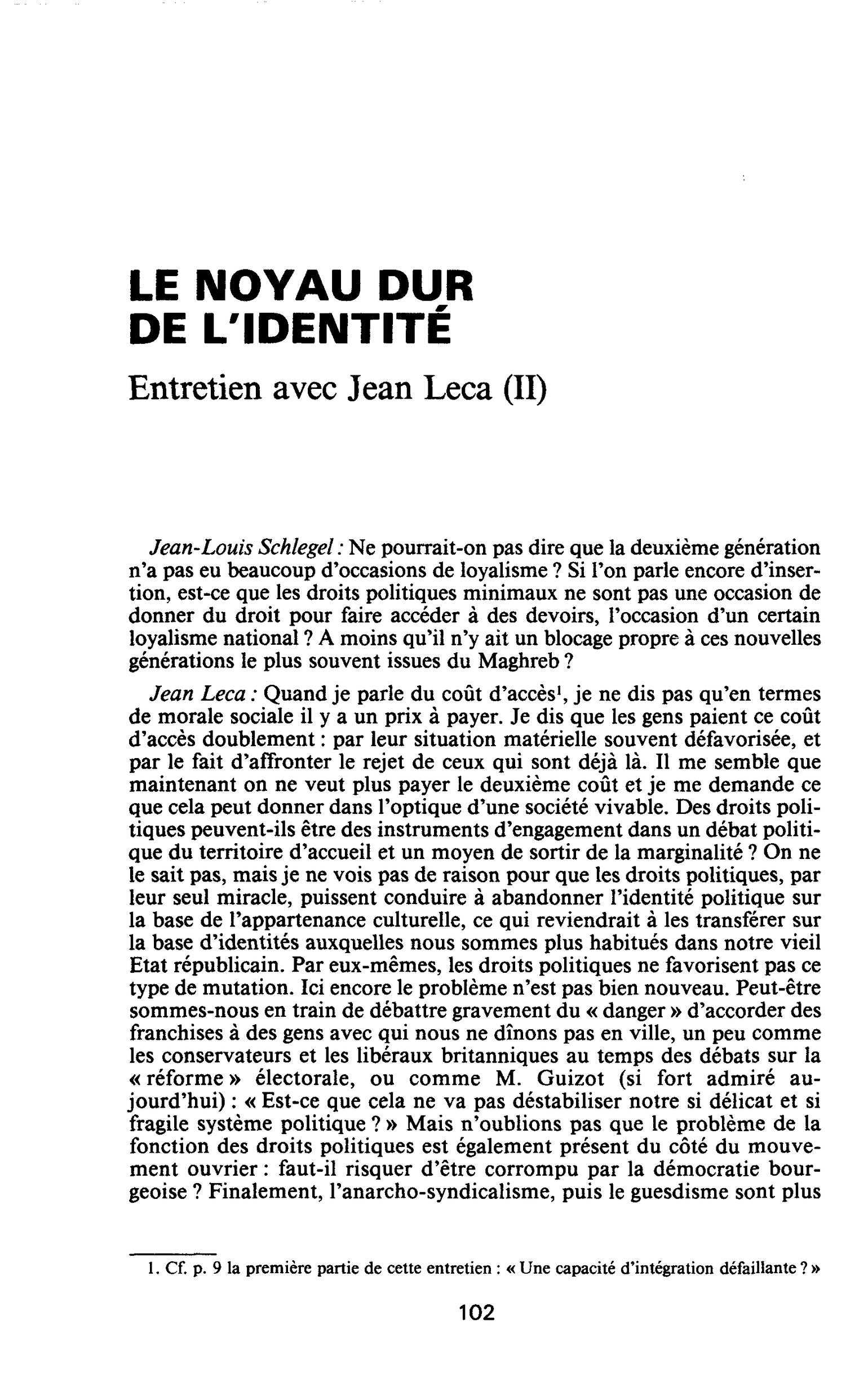 LE NOYAU DUR DE L’IDENTITÉ