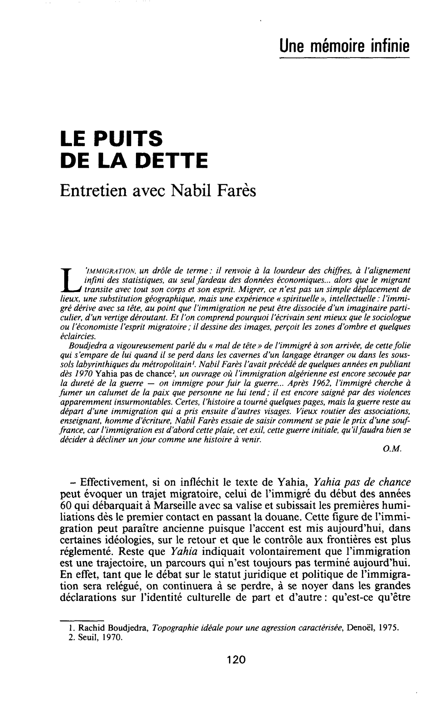 LE PUITS DE LA DETTE. Entretien avec Nabil Farès