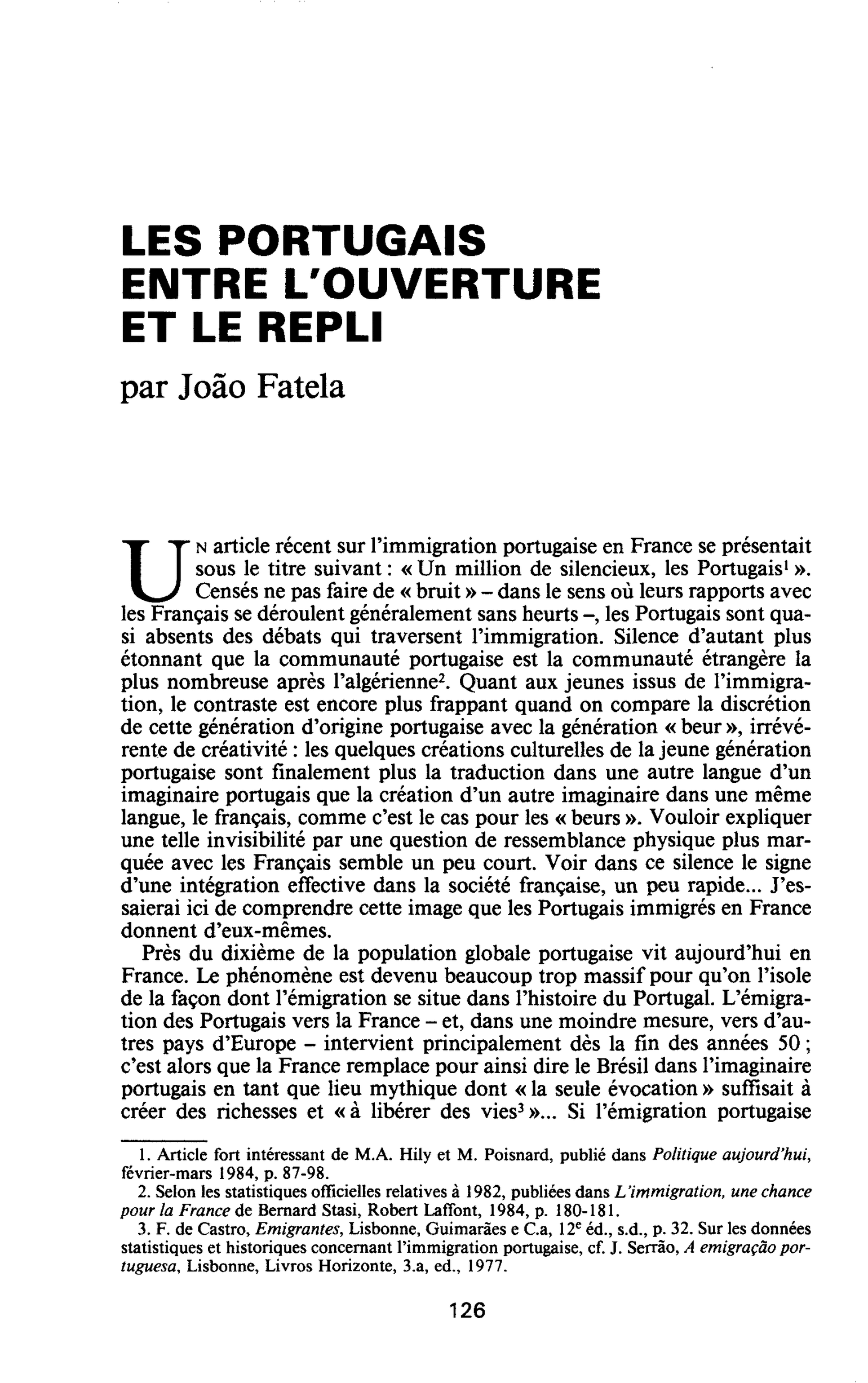 LES PORTUGAIS ENTRE L’OUVERTURE ET LE REPLI