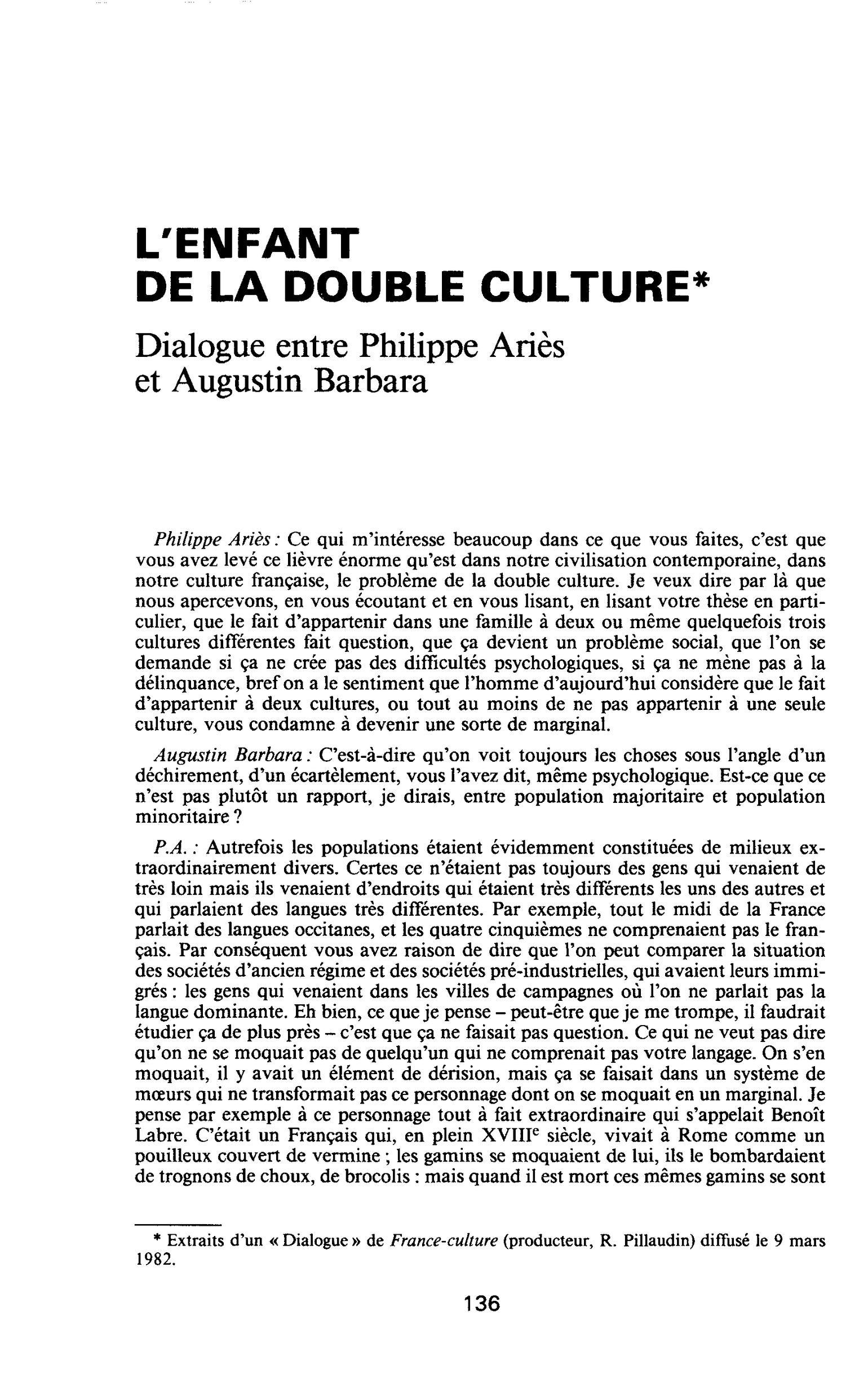 L’ENFANT DE LA DOUBLE CULTURE