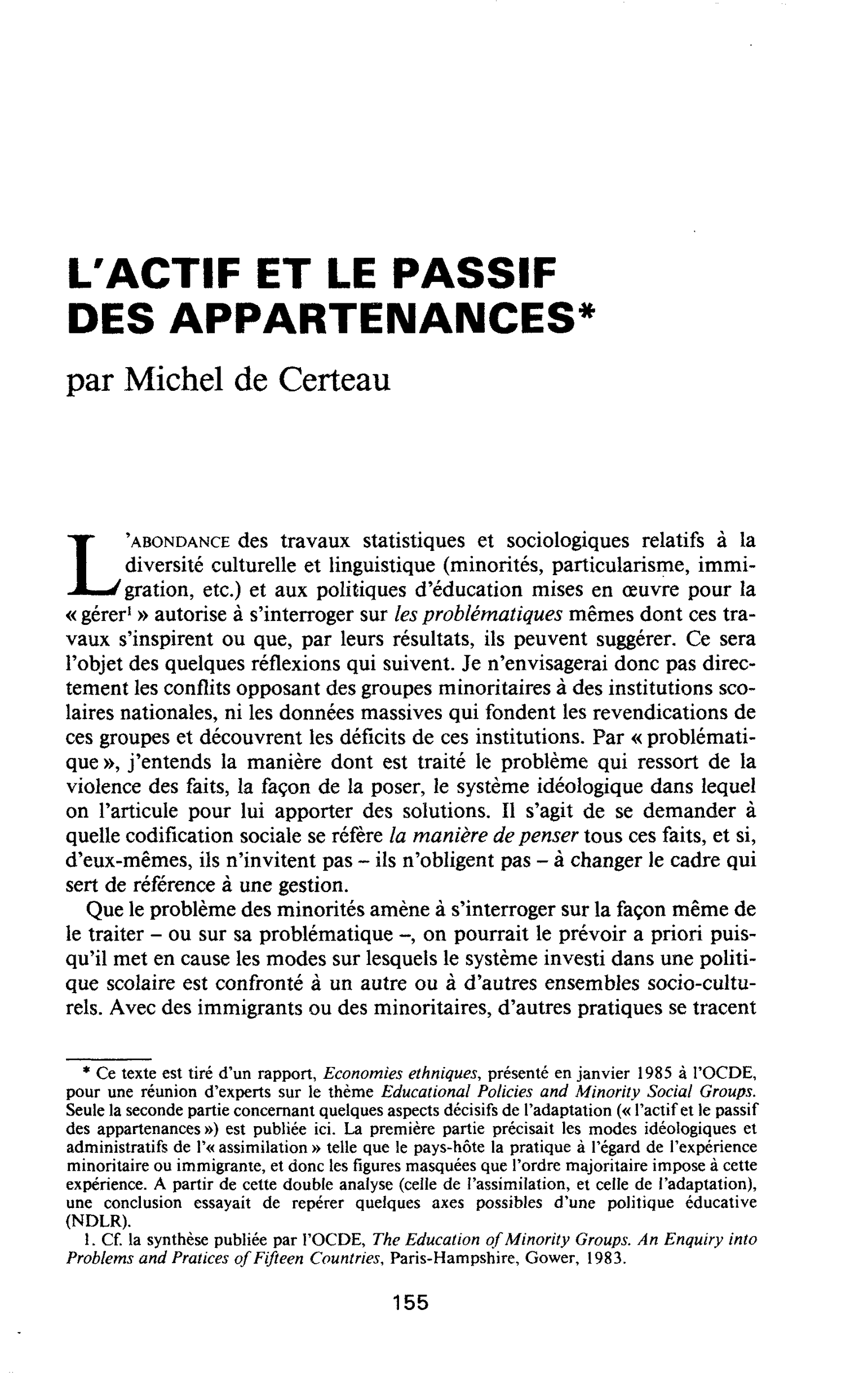 L’ACTIF ET LE PASSIF DES APPARTENANCES