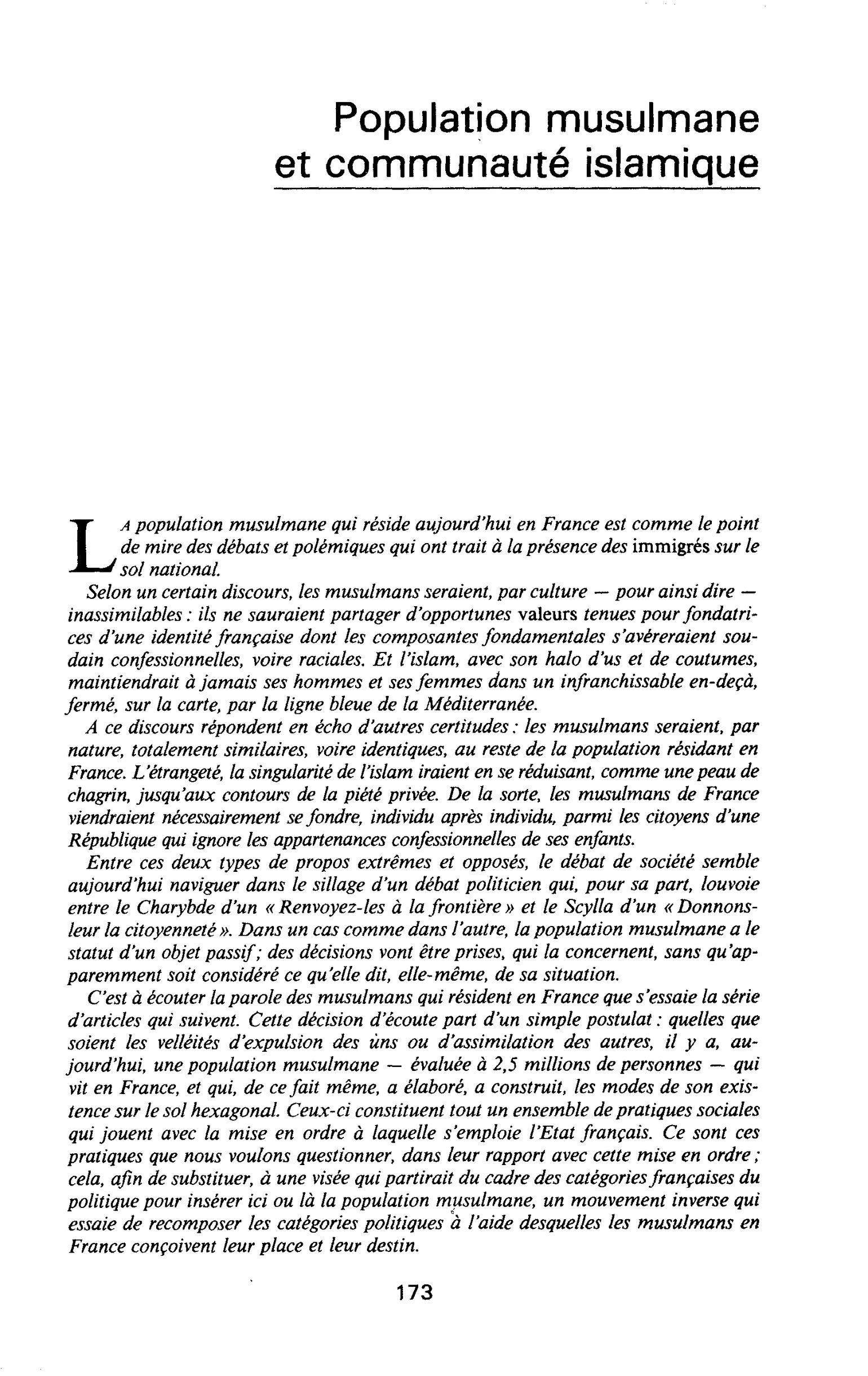 Population musulmane et communauté islamique