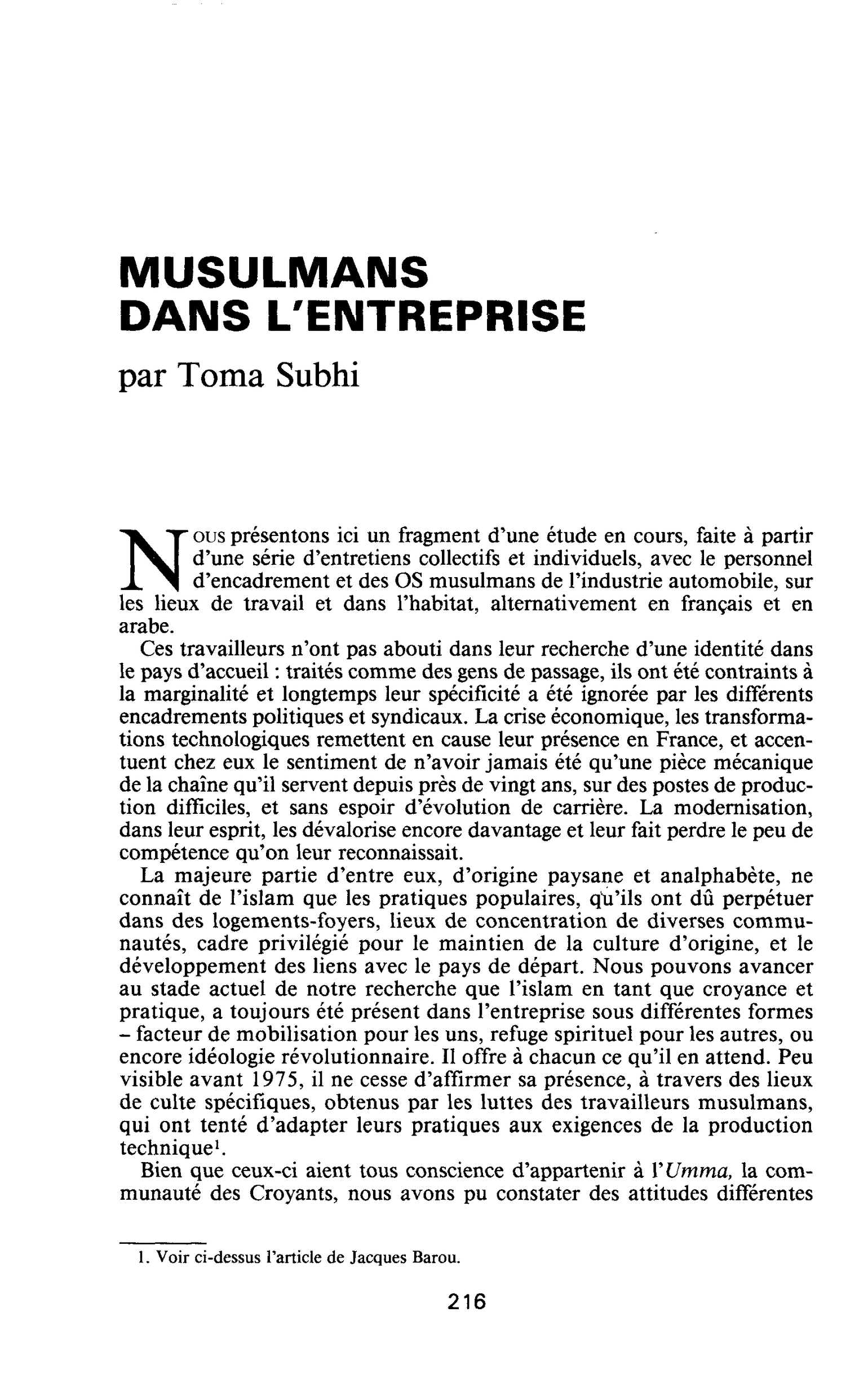 MUSULMANS DANS L’ENTREPRISE