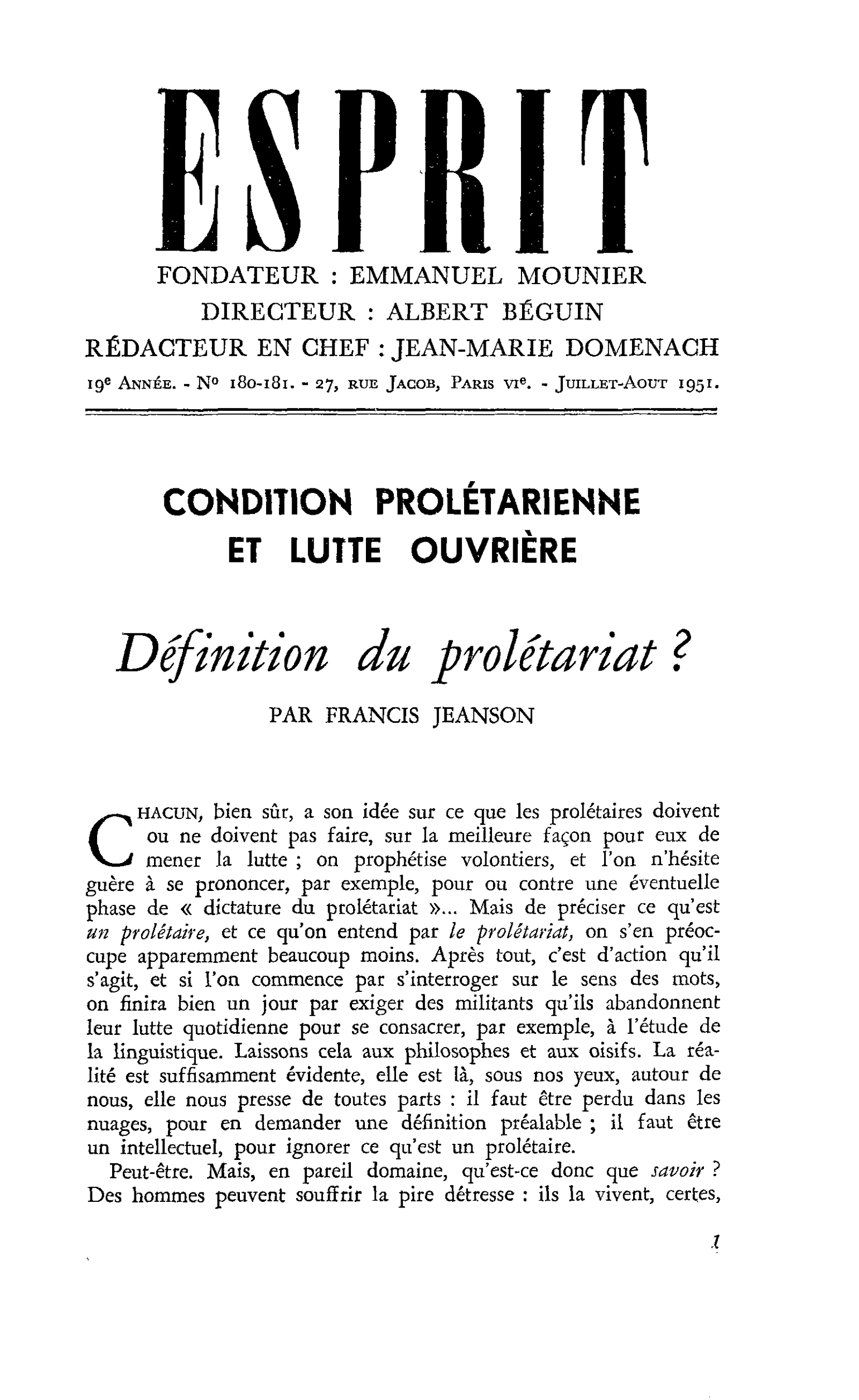 Définition du prolétariat ?
