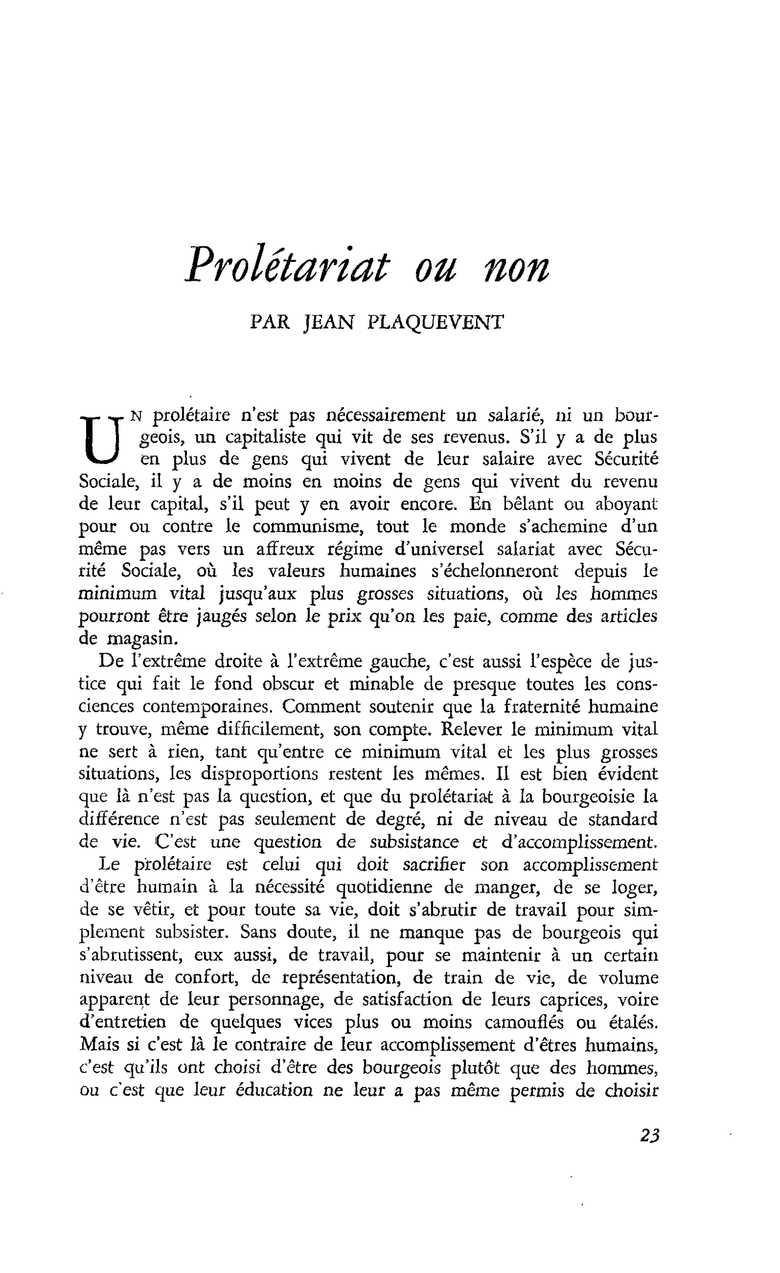 Prolétariat ou non
