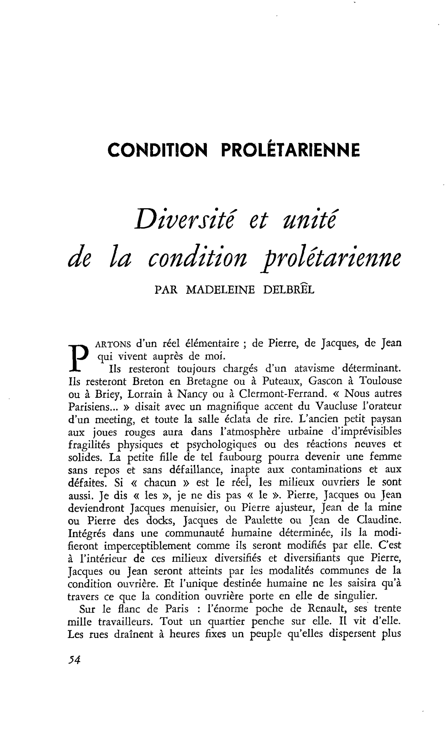 Diversité et unité de la condition prolétarienne