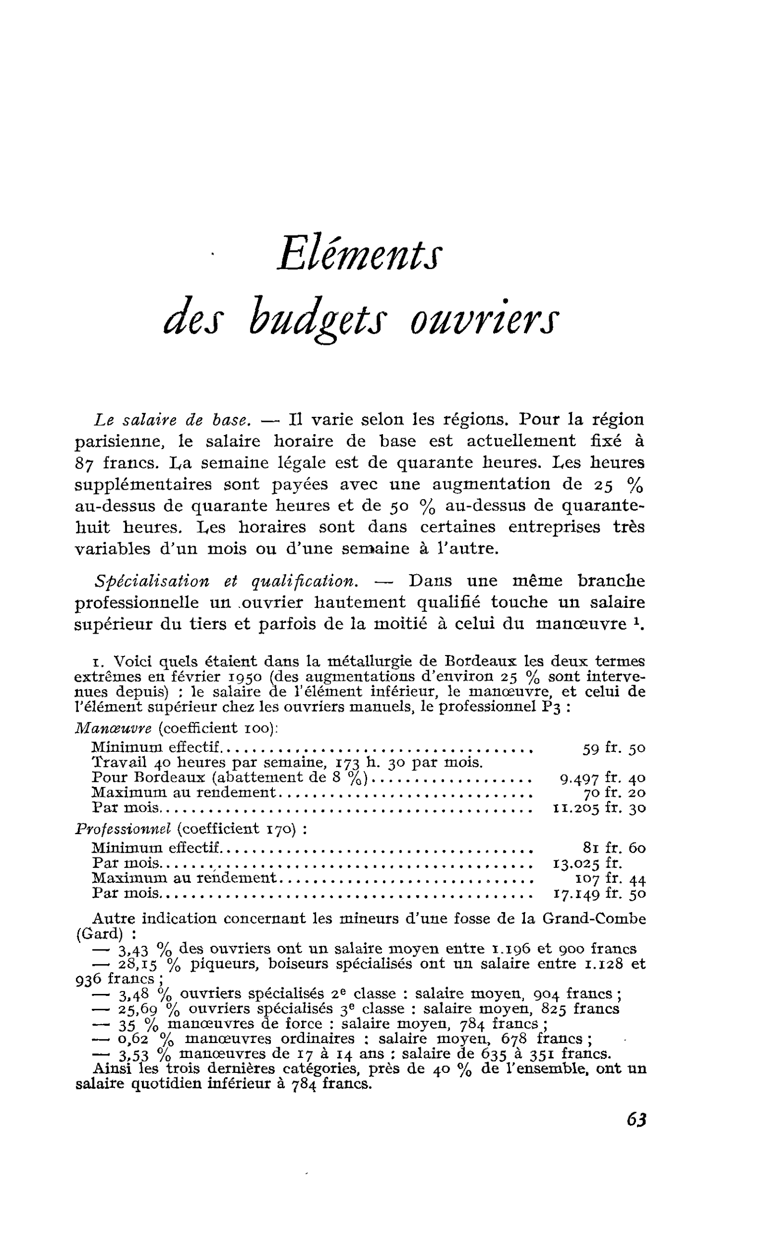 Eléments des budgets ouvriers