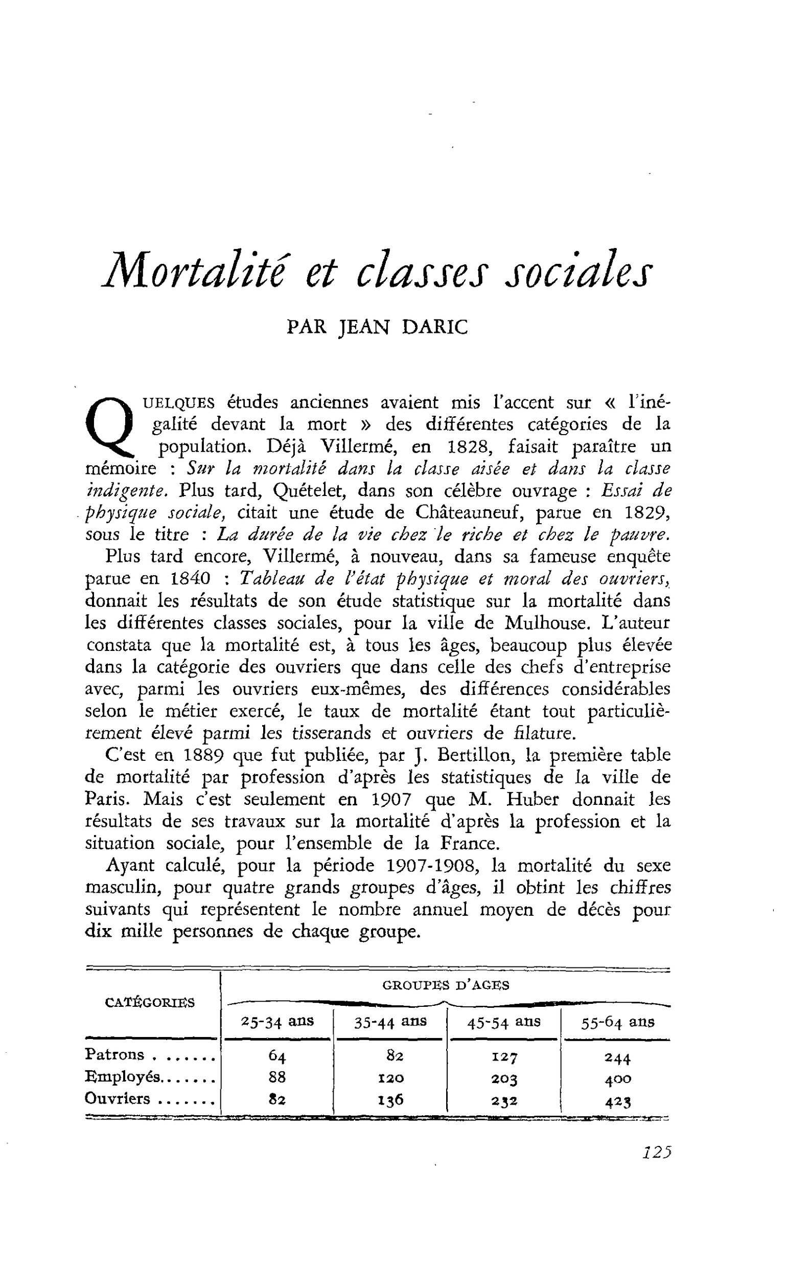 Mortalité et classes sociales