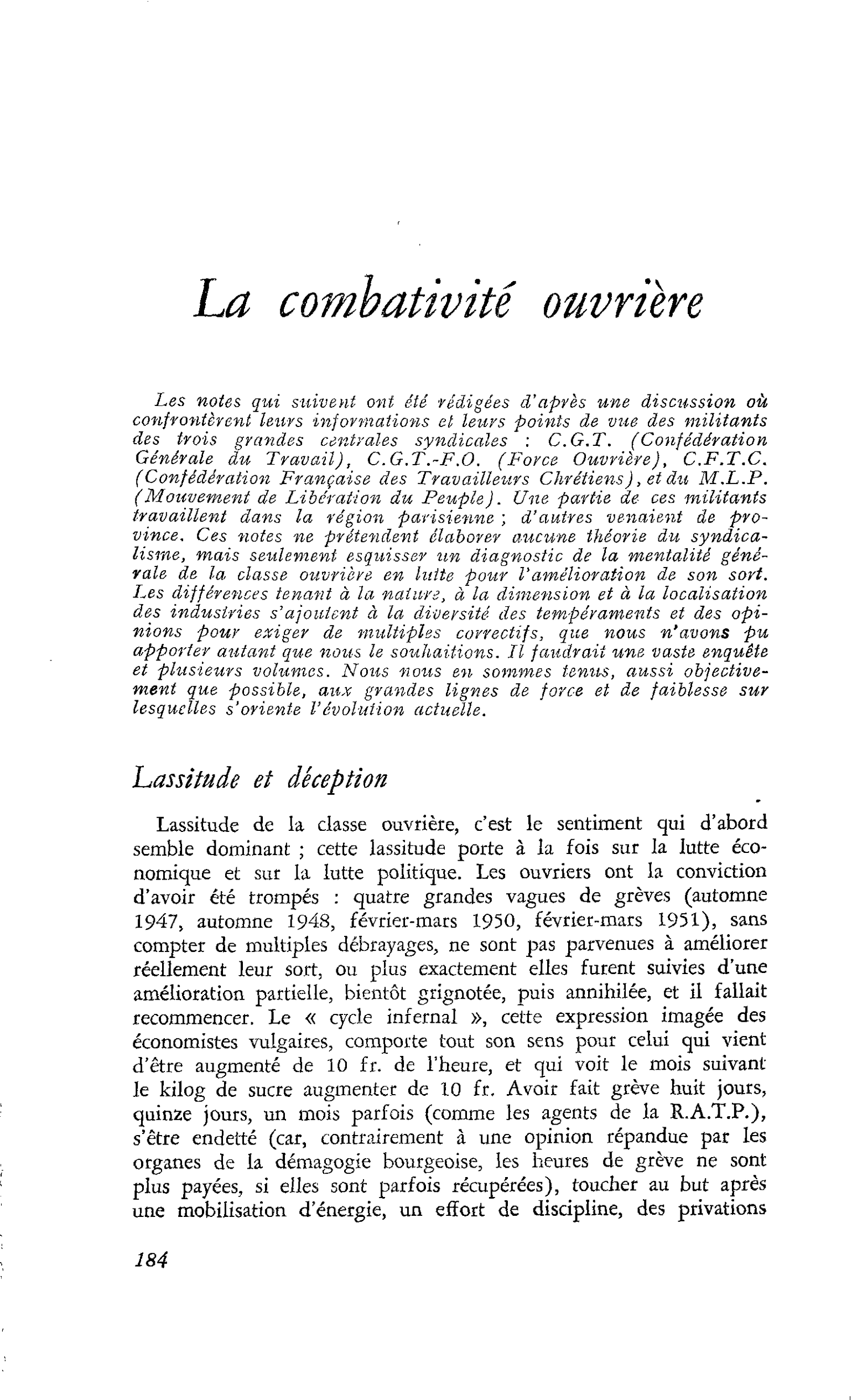 La combativité ouvrière