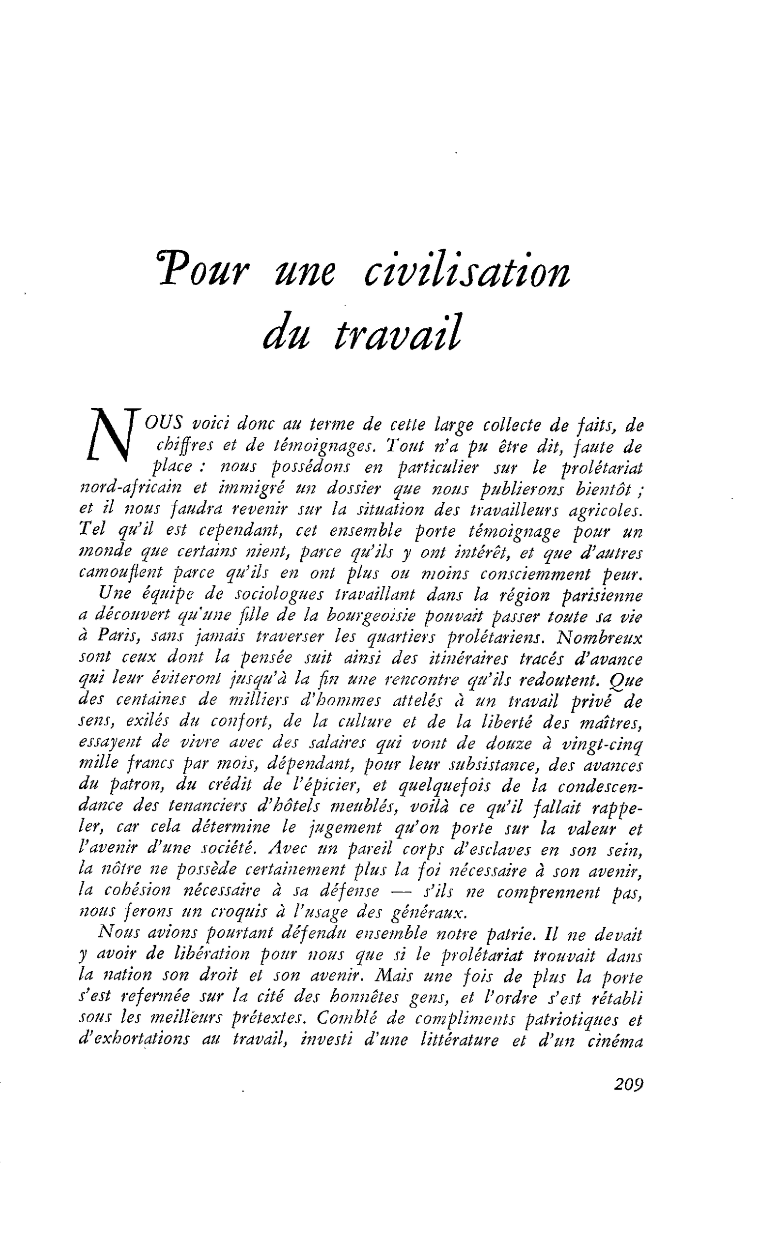Pour une civilisation du travail