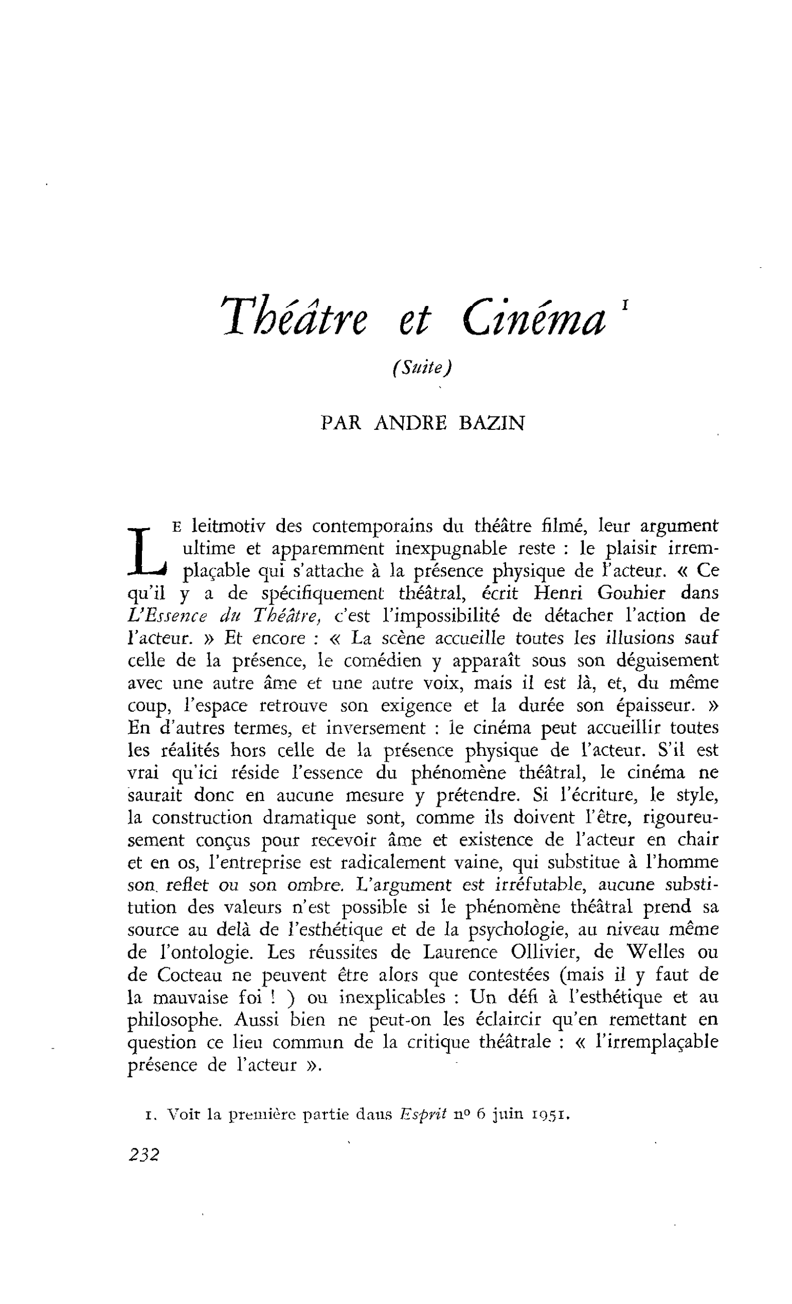 Théâtre et Cinéma (II)