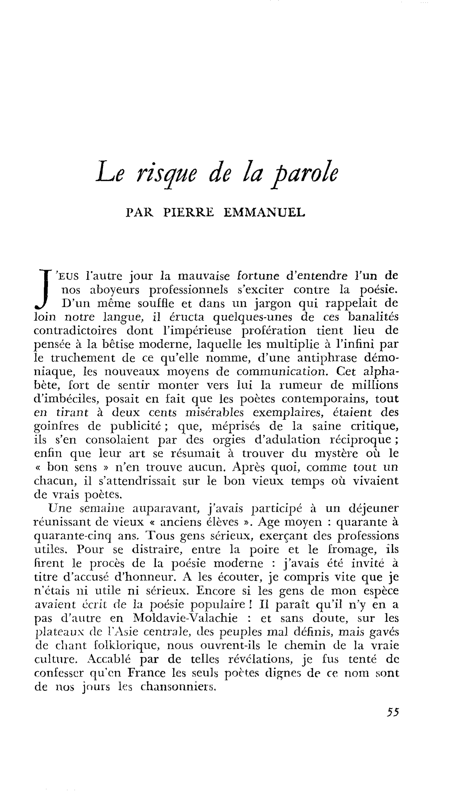 Le risque de la parole