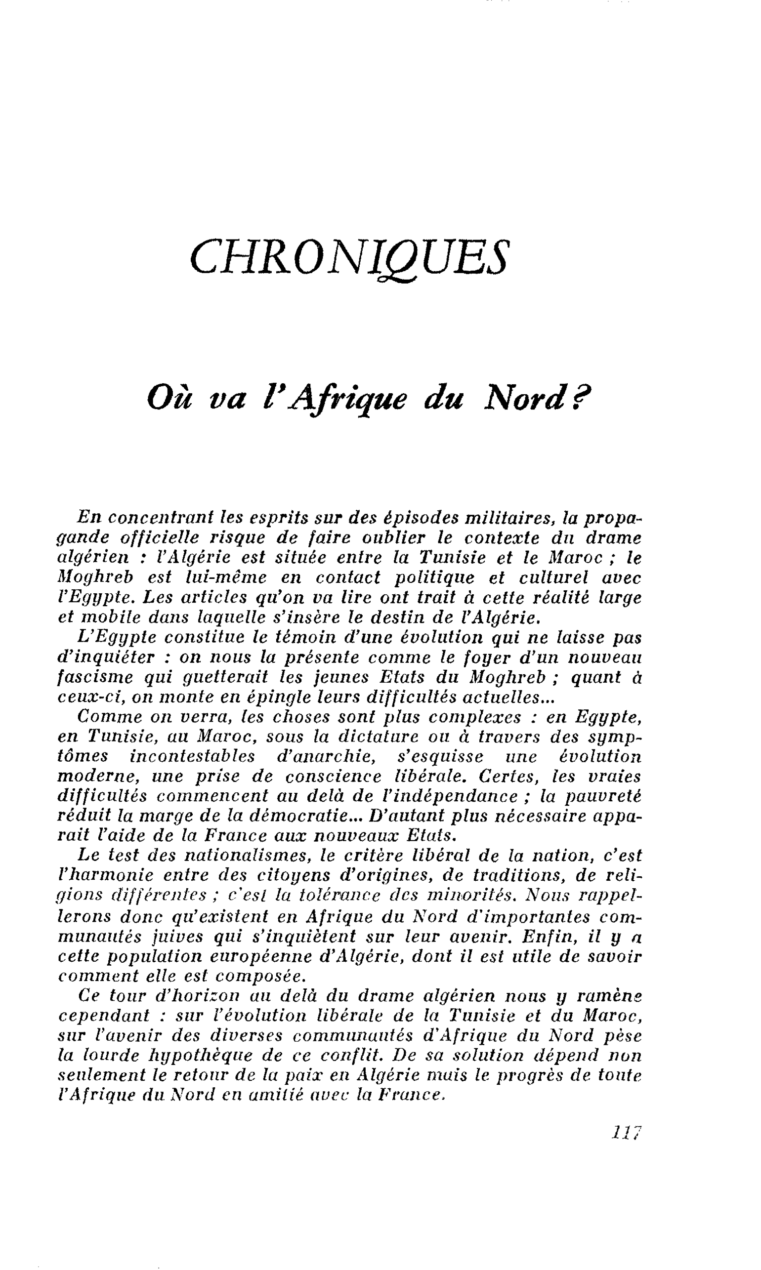 Où va l’Afrique du Nord ?