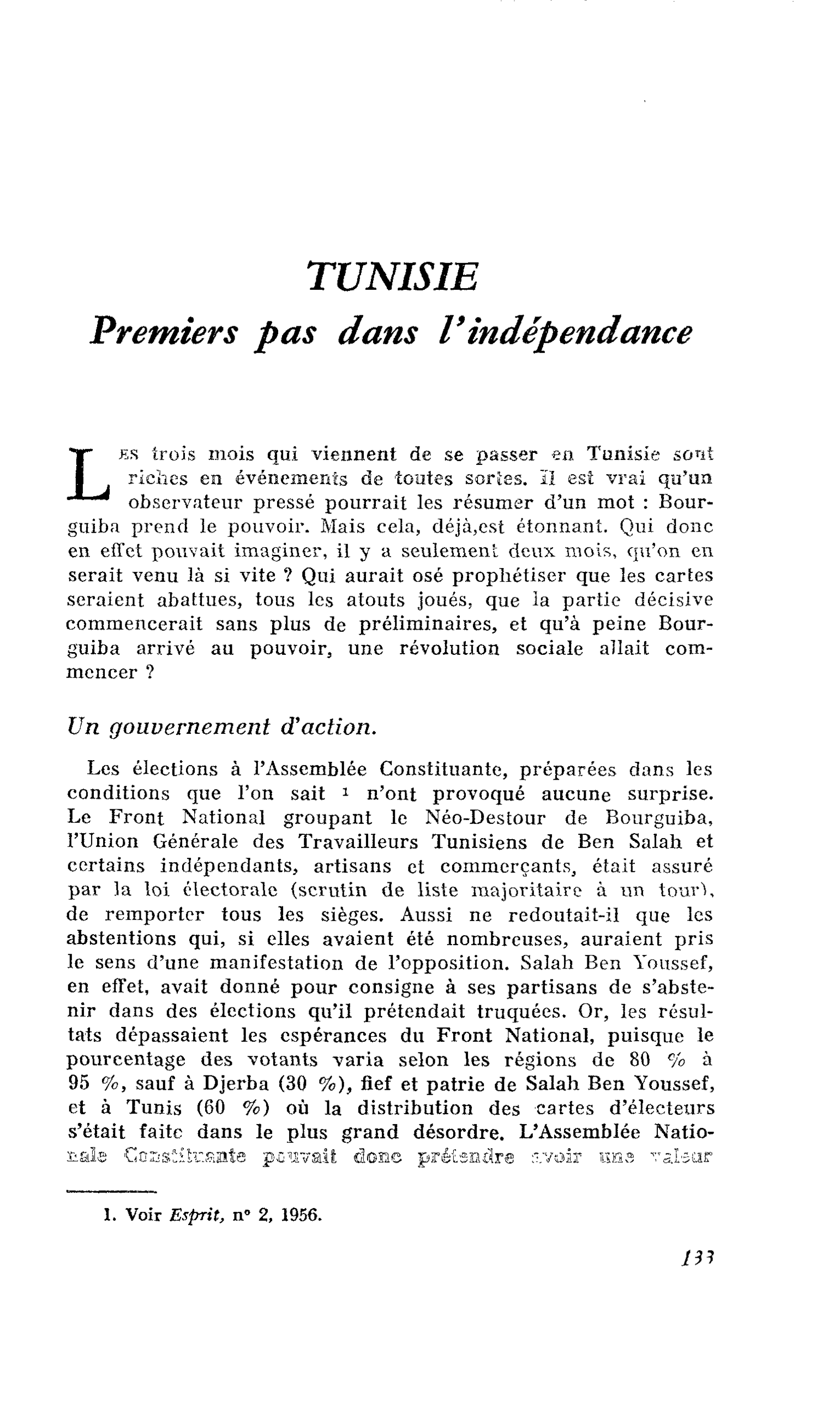 TUNISIE : Premiers pas dans l’indépendance