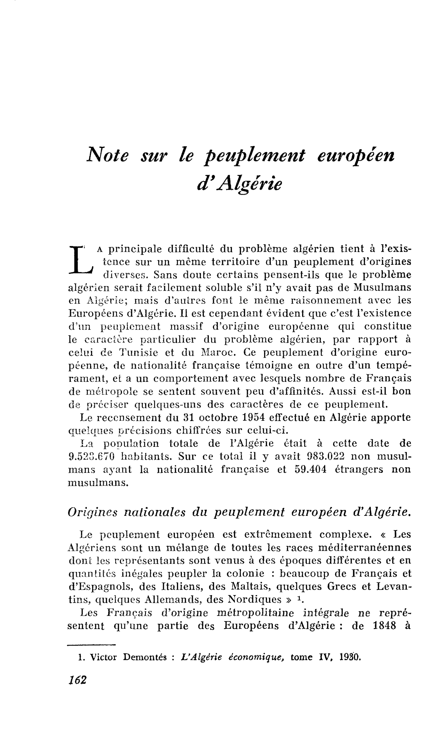 Note sur le peuplement européen d’Algérie
