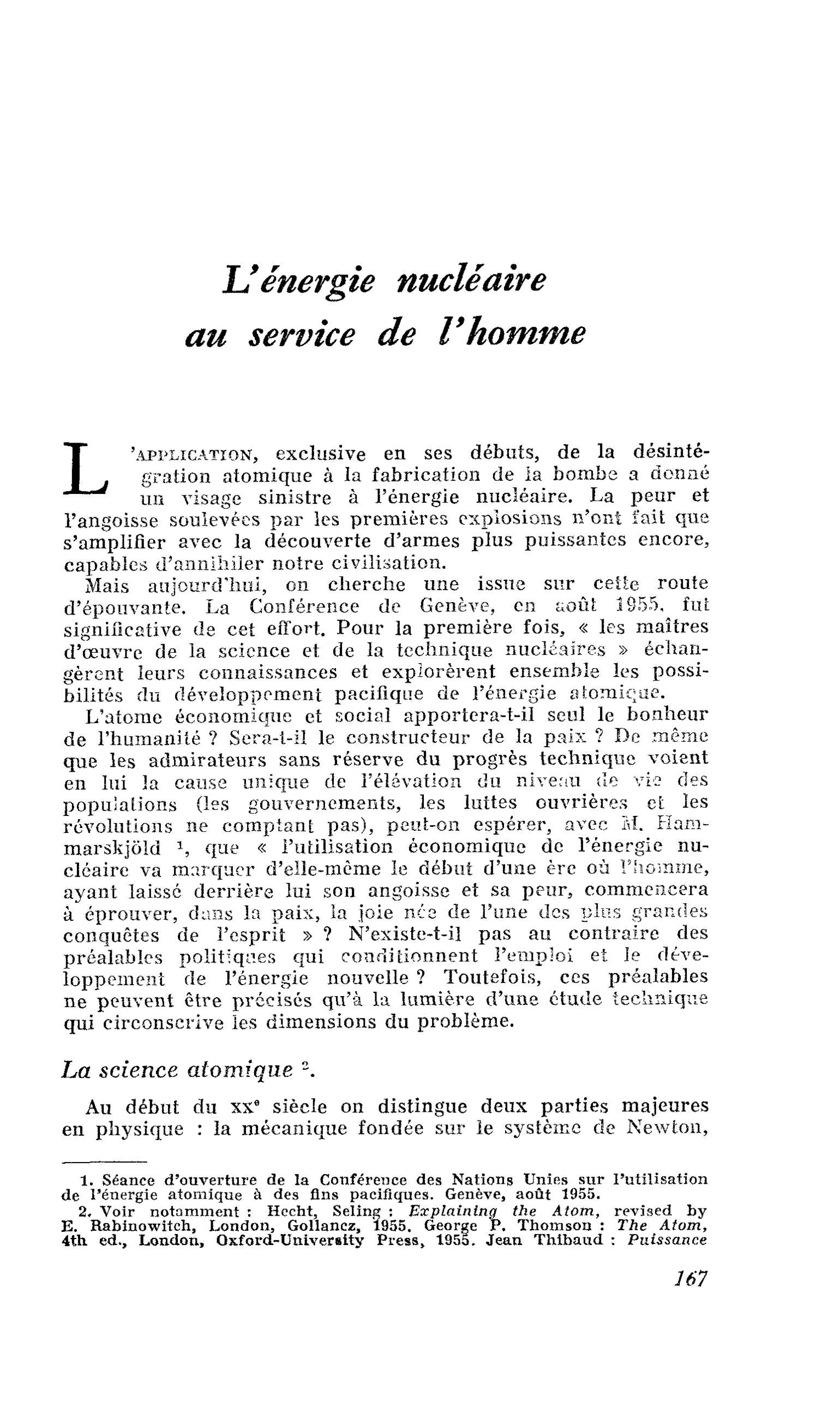 L’énergie nucléaire au service de l’homme