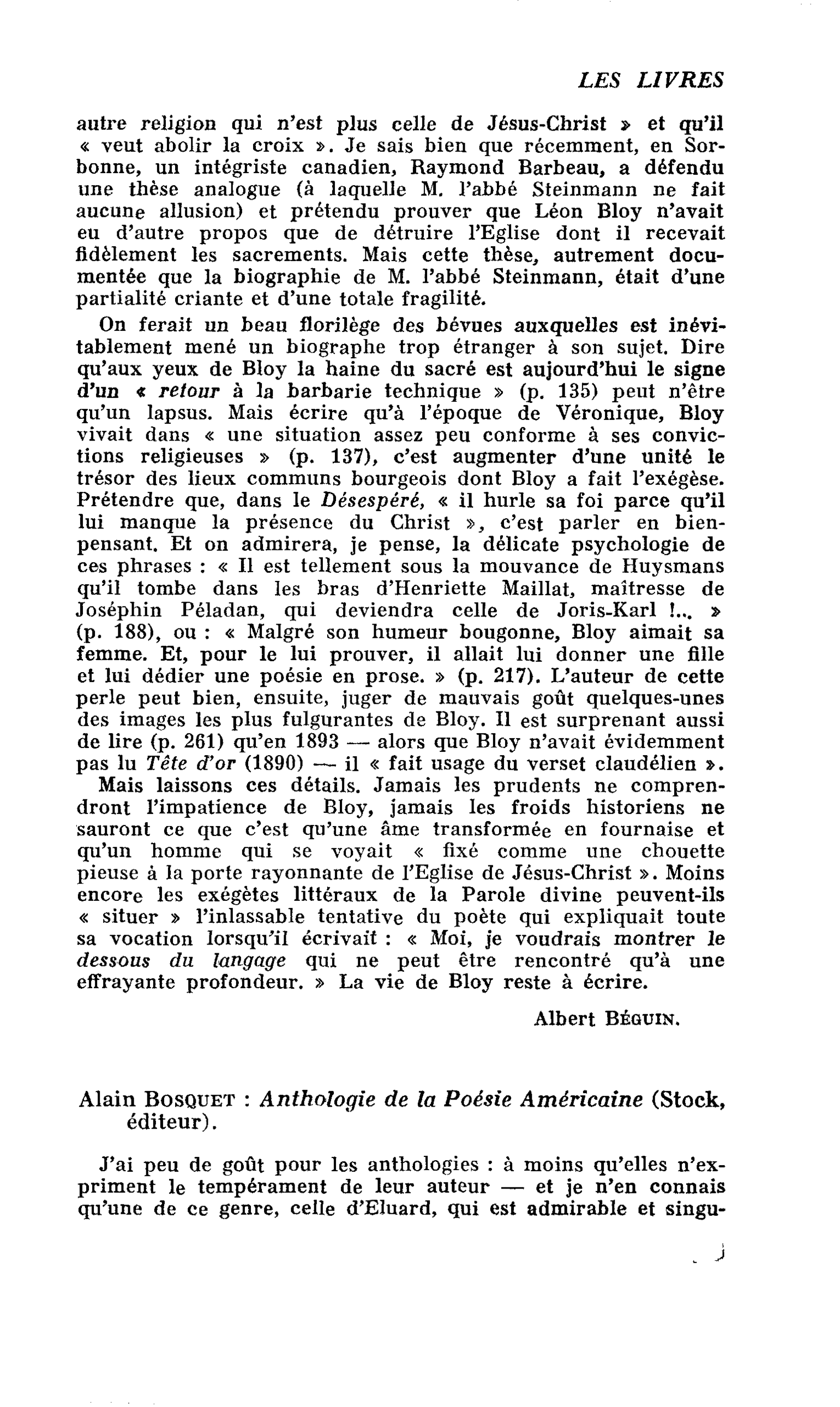 Alain Bosquet : Anthologie de la Poésie Américaine
