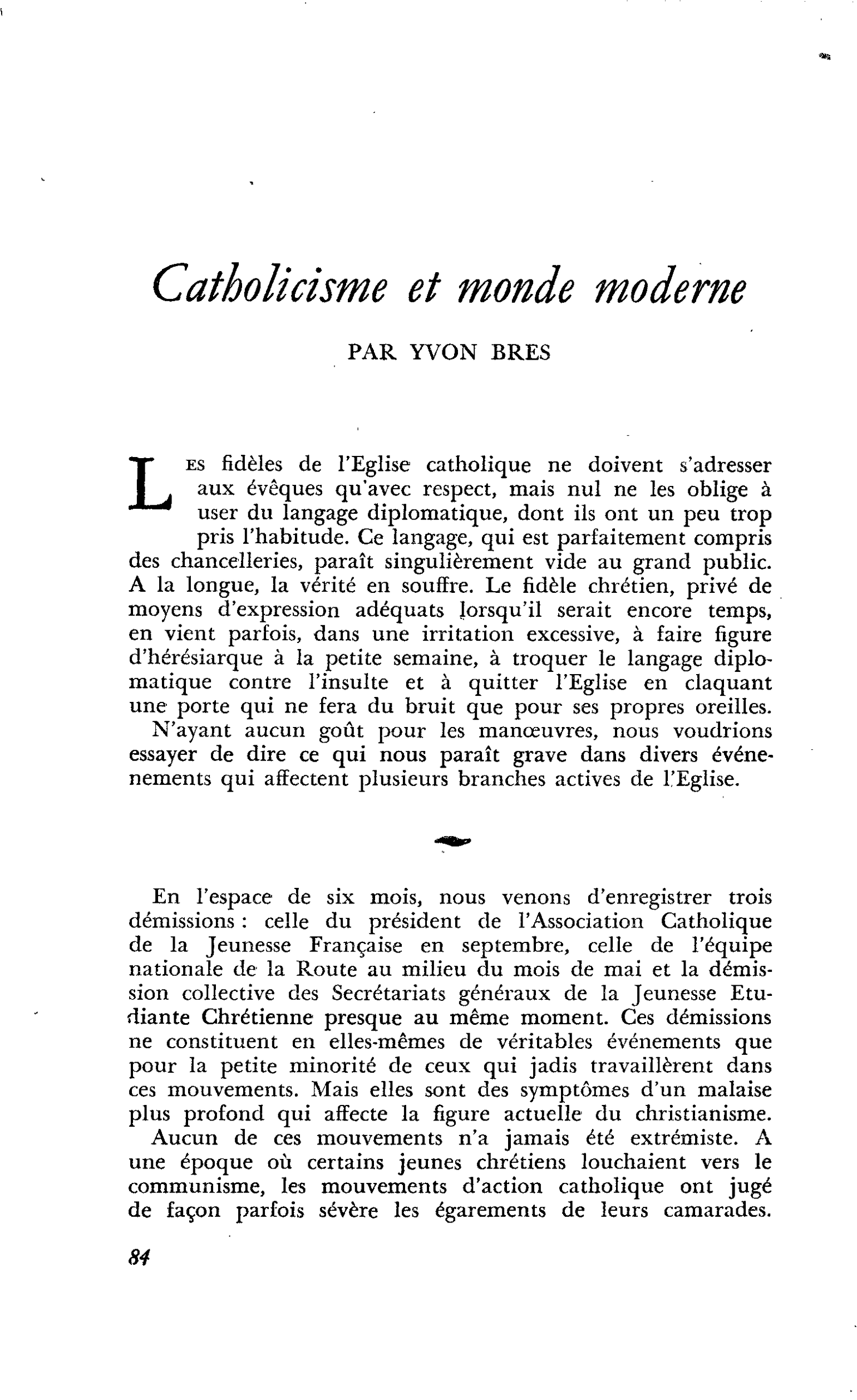 Catholicisme et monde moderne