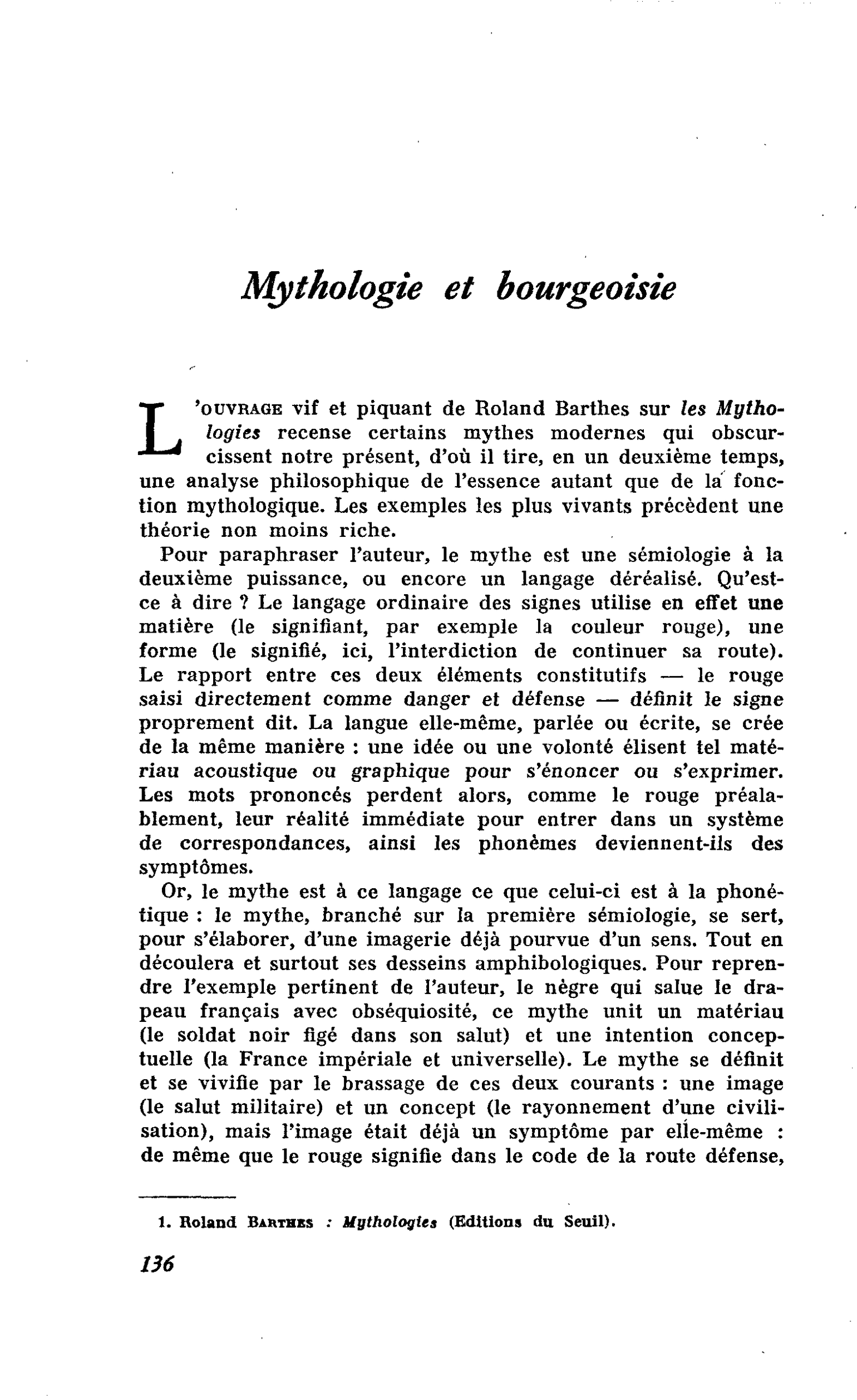 Mythologie et bourgeoisie