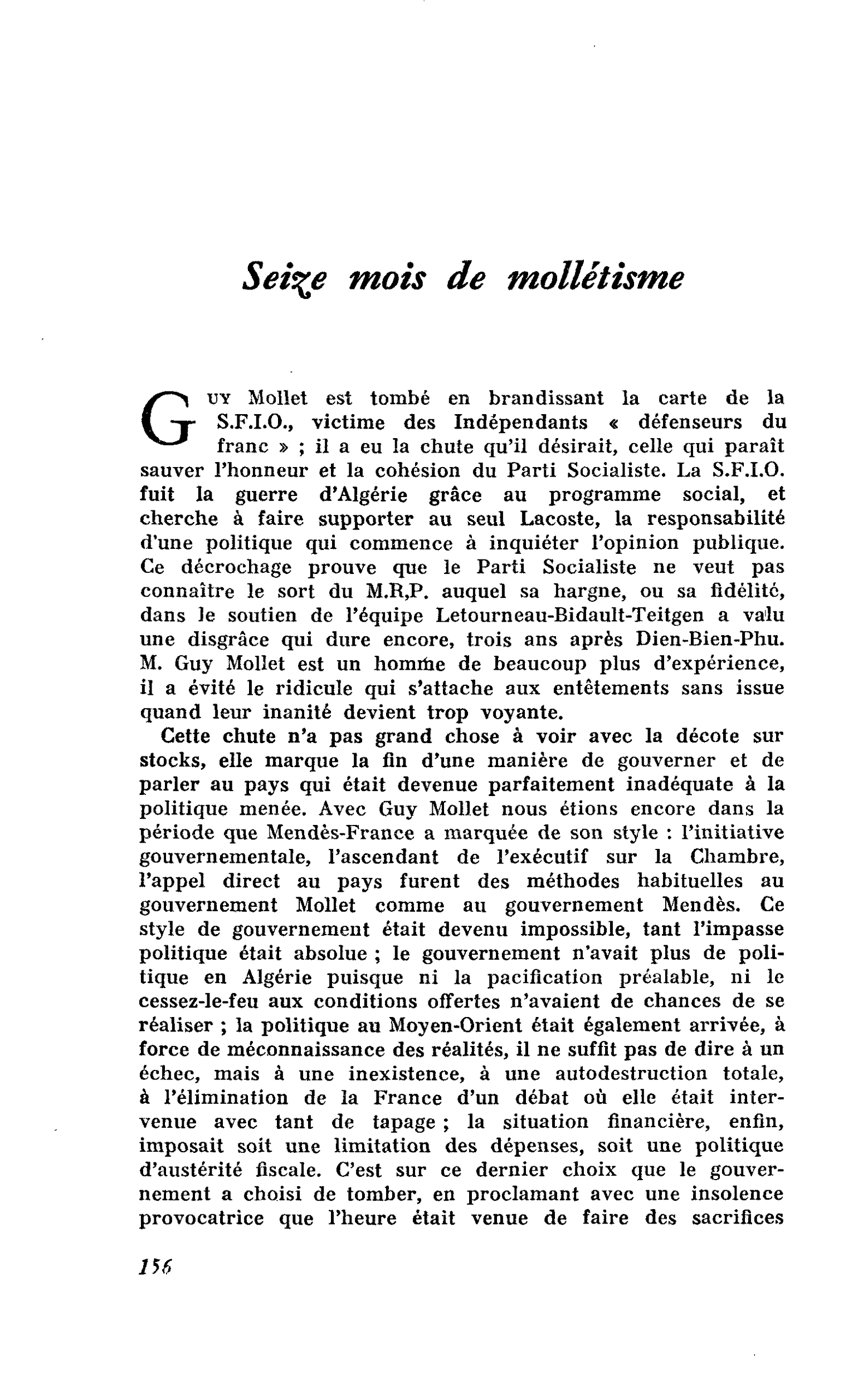 Seize mois de mollétisme