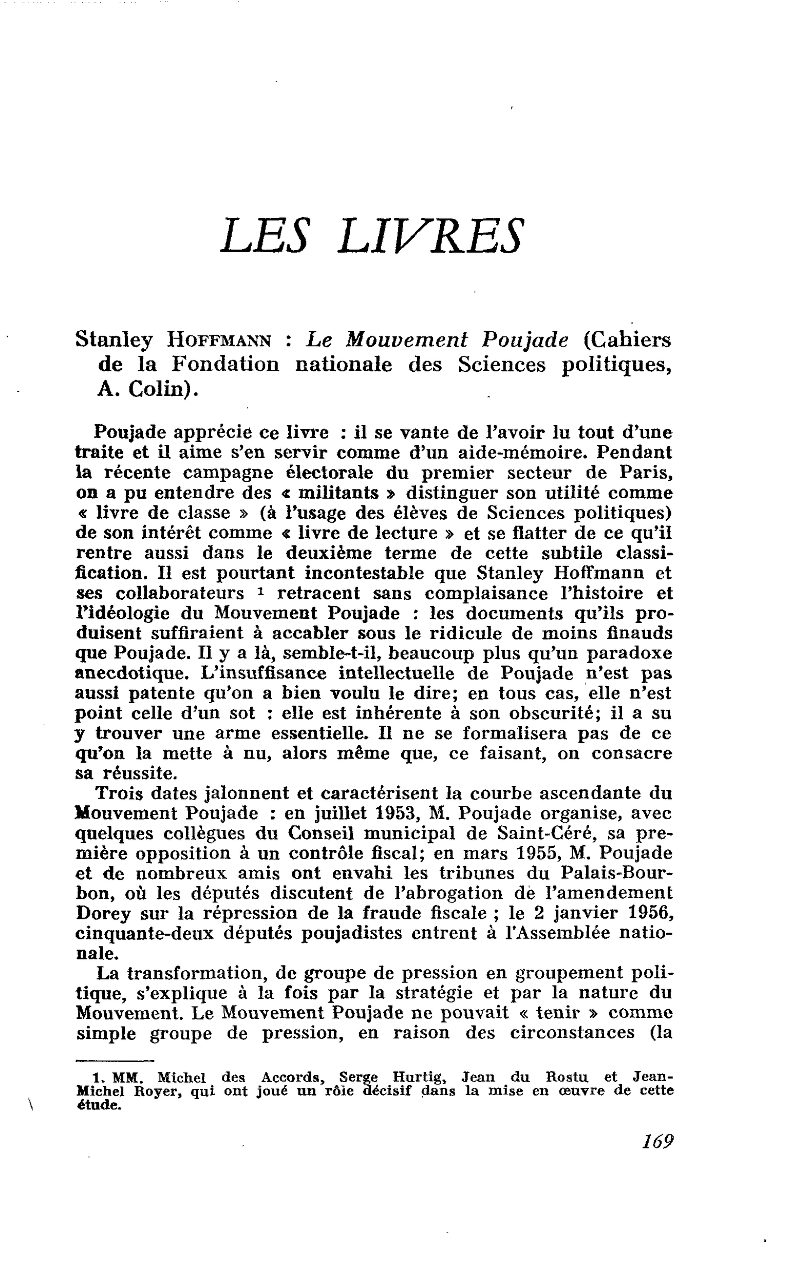 Stanley Hoffmann : Le Mouvement Poujade