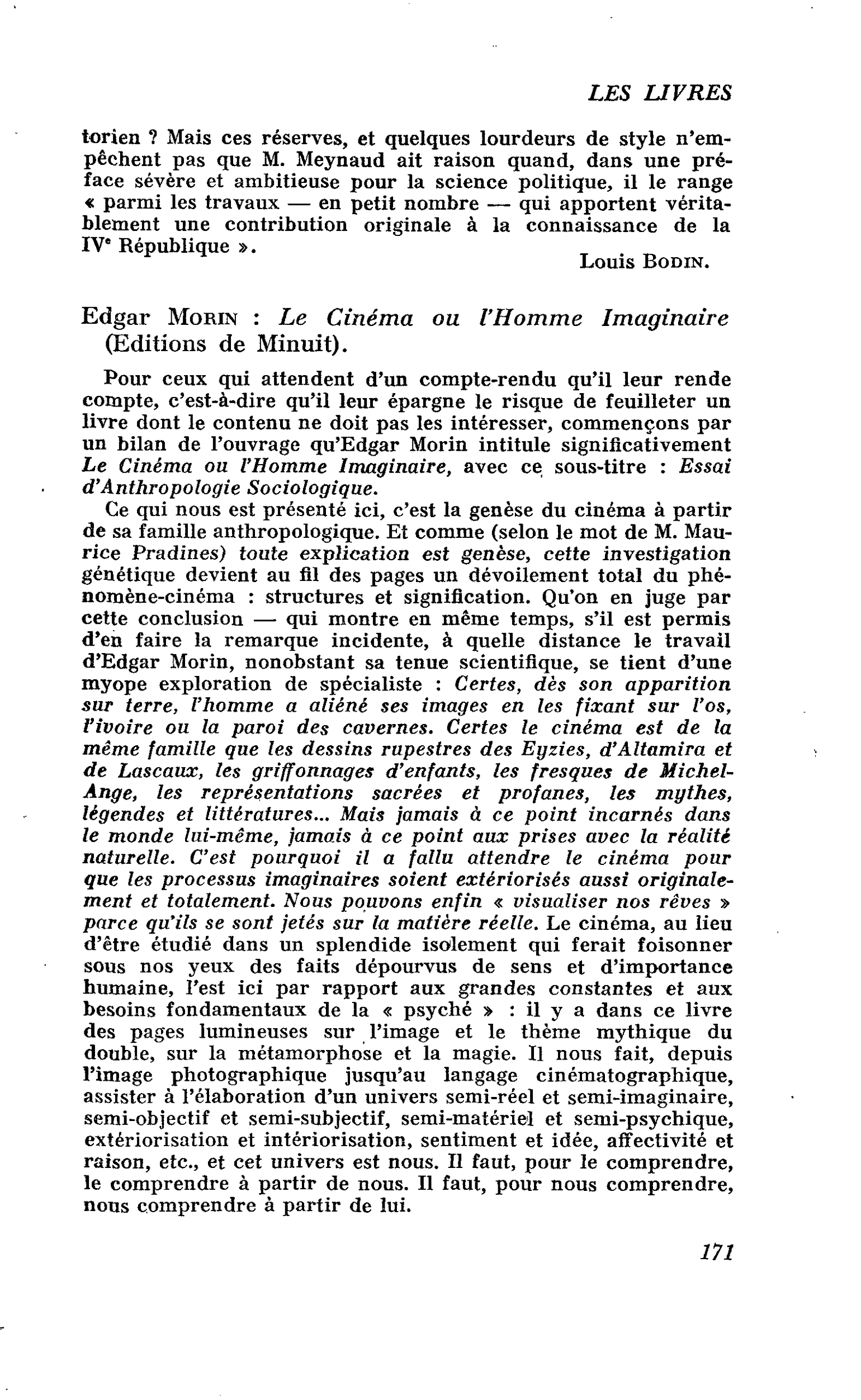 Edgar Morin, Le Cinéma ou l’Homme Imaginaire