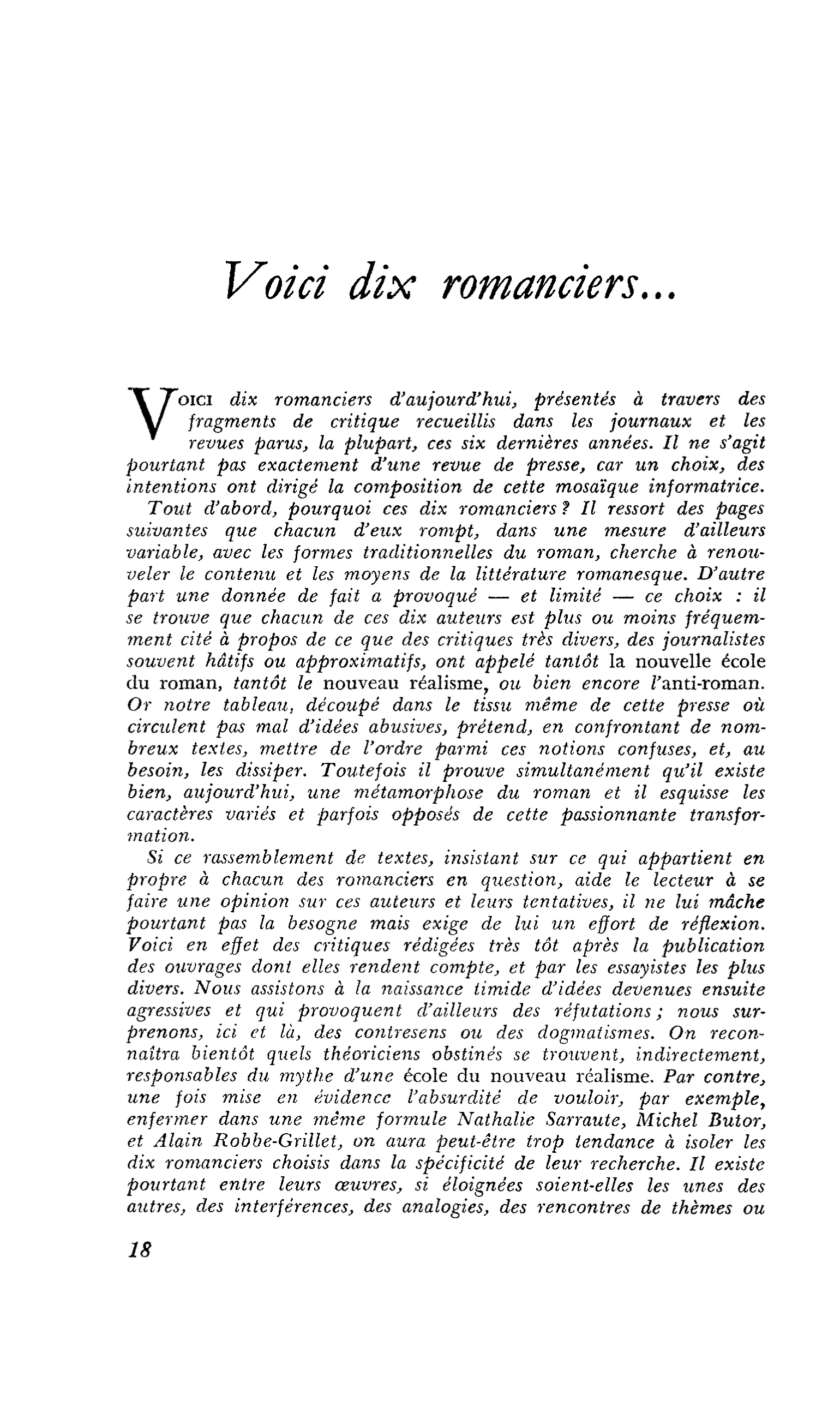 Voici dix romanciers…