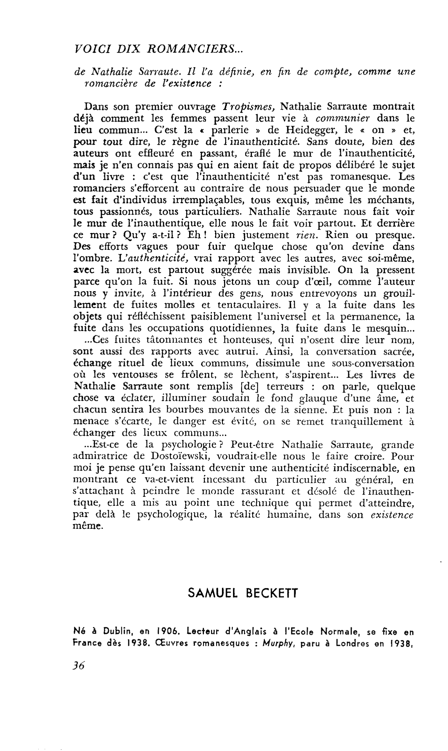 Voici dix romanciers… : SAMUEL BECKETT
