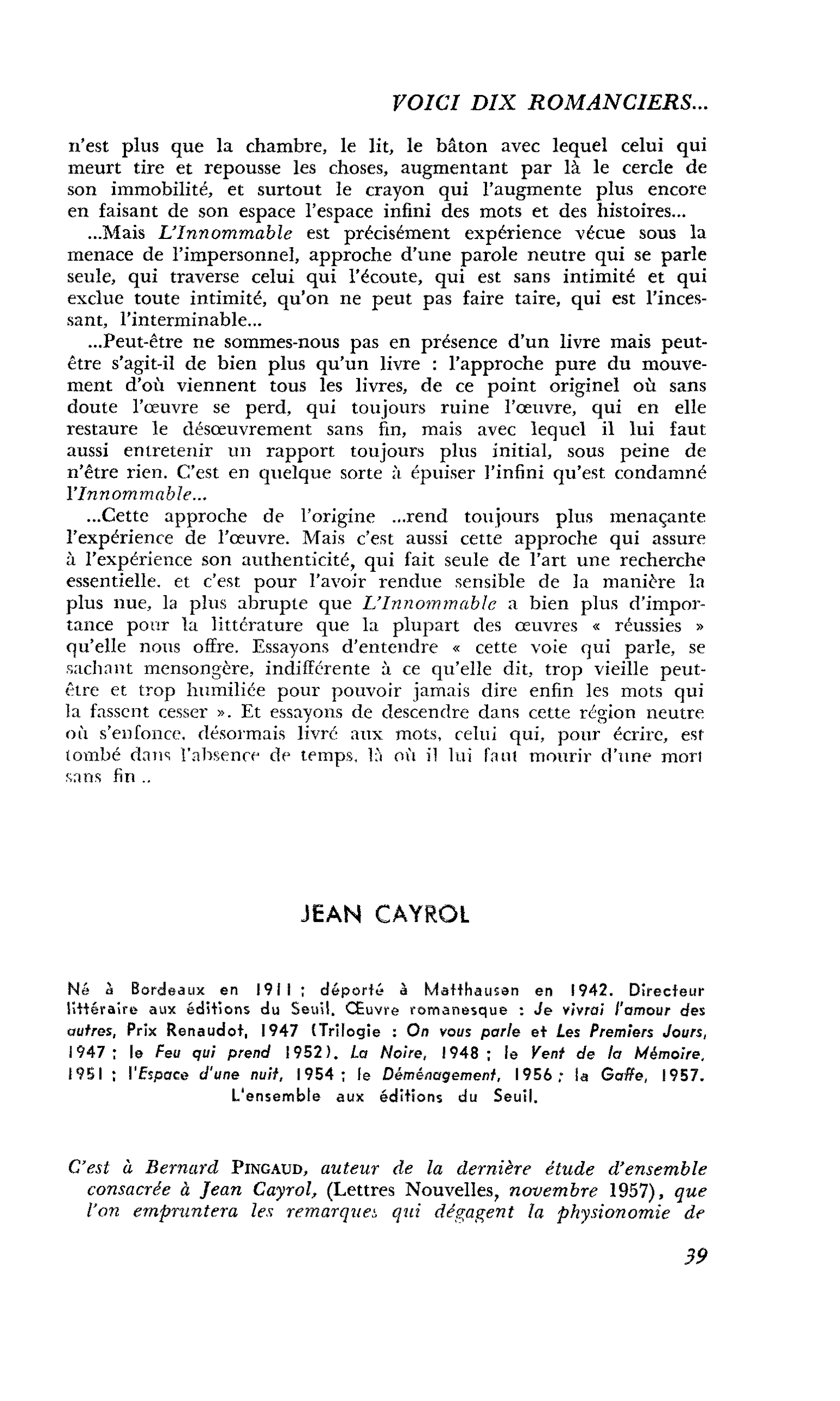 Voici dix romanciers… : JEAN CAYROL