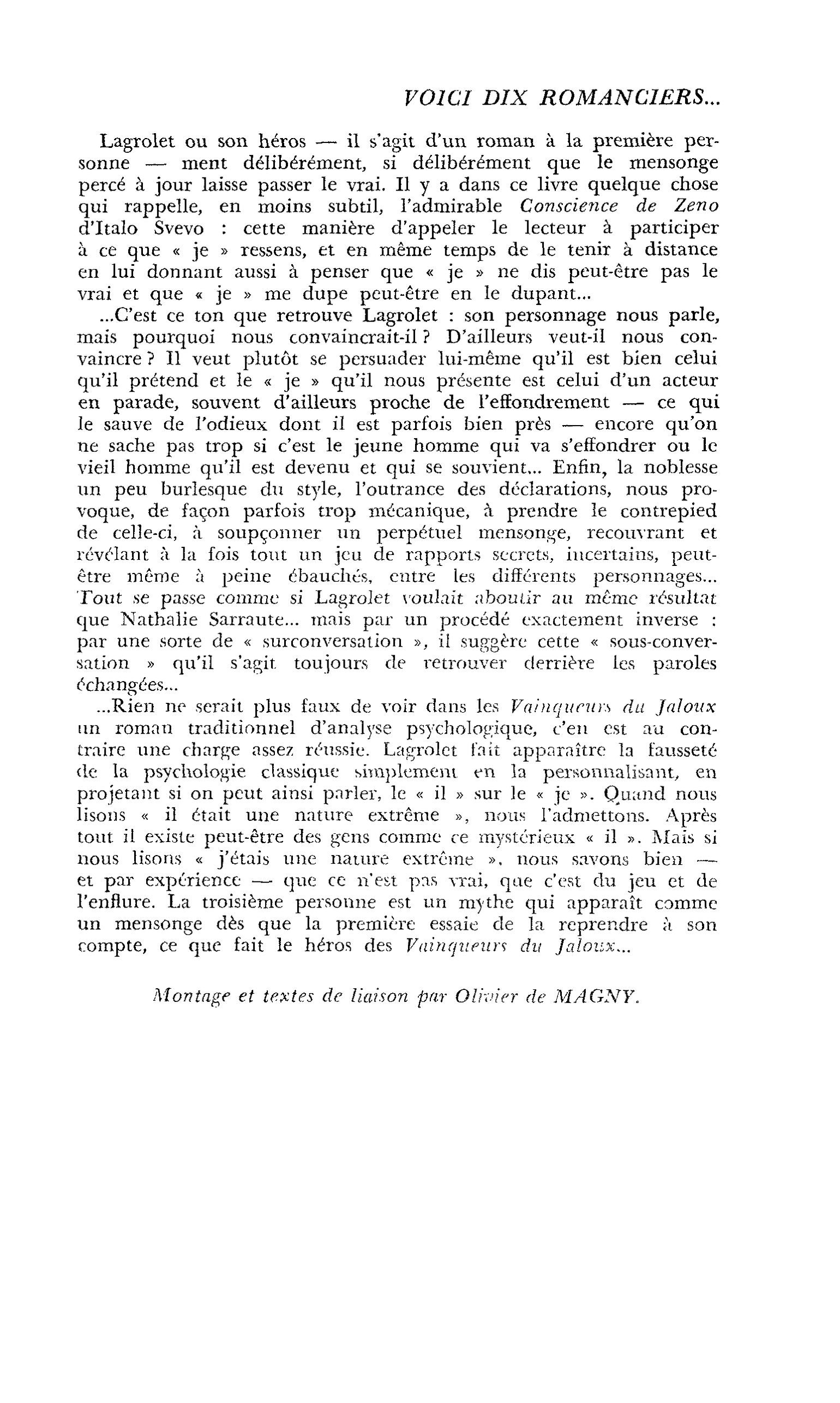 Voici dix romanciers… : JEAN LAGROLET