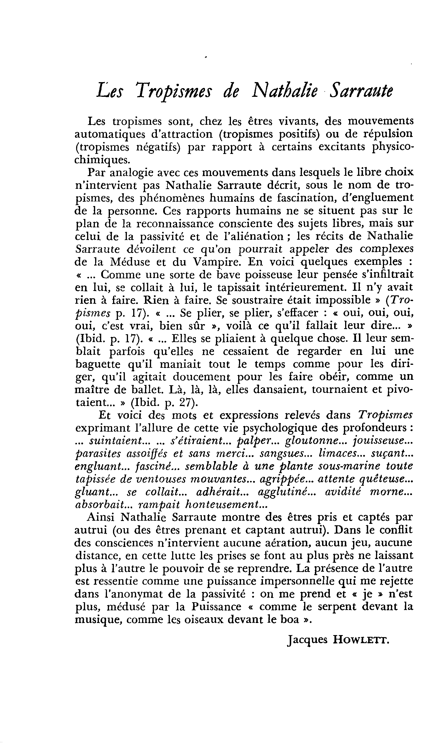 Les Tropismes de Nathalie Sarraute