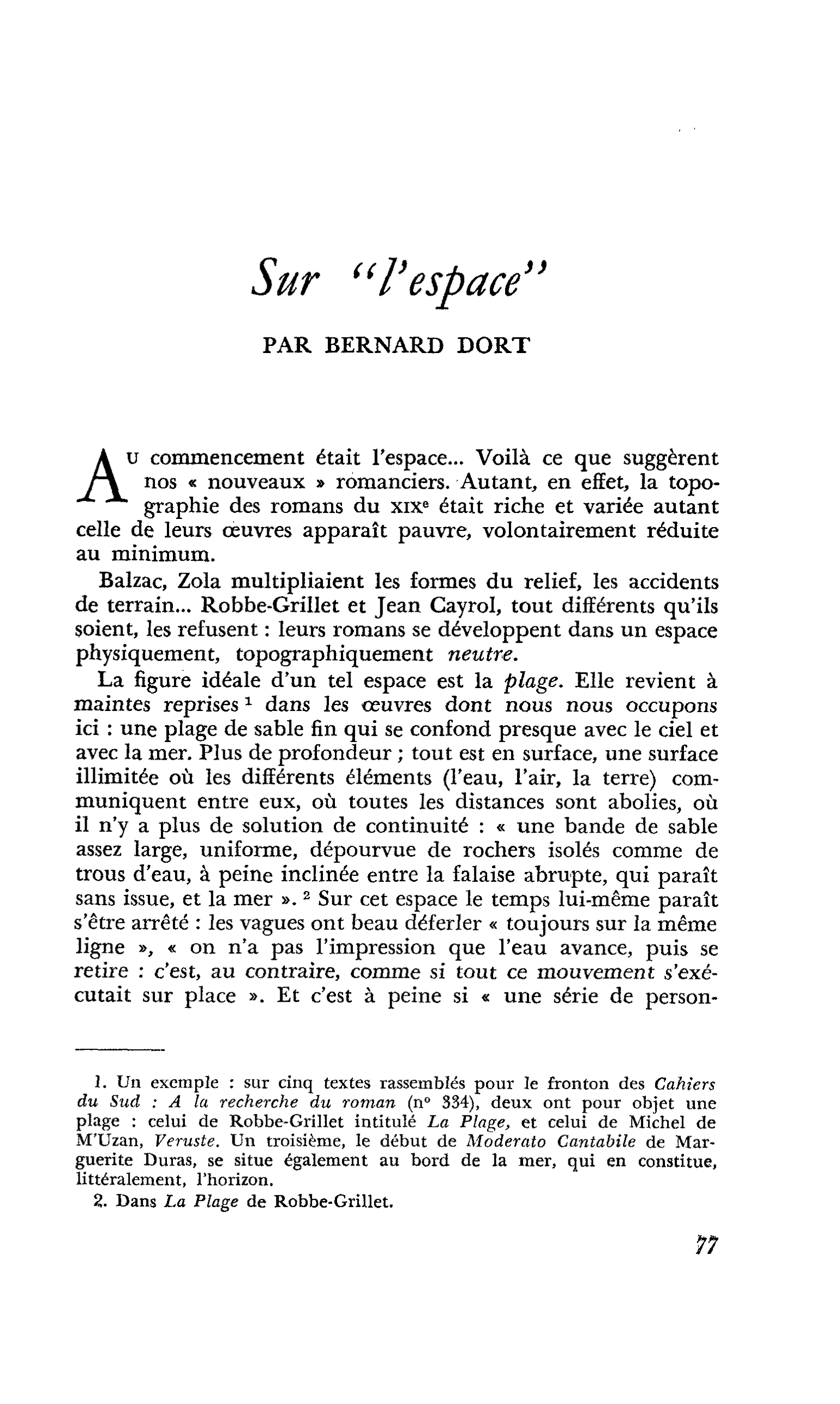 Sur « l’espace »