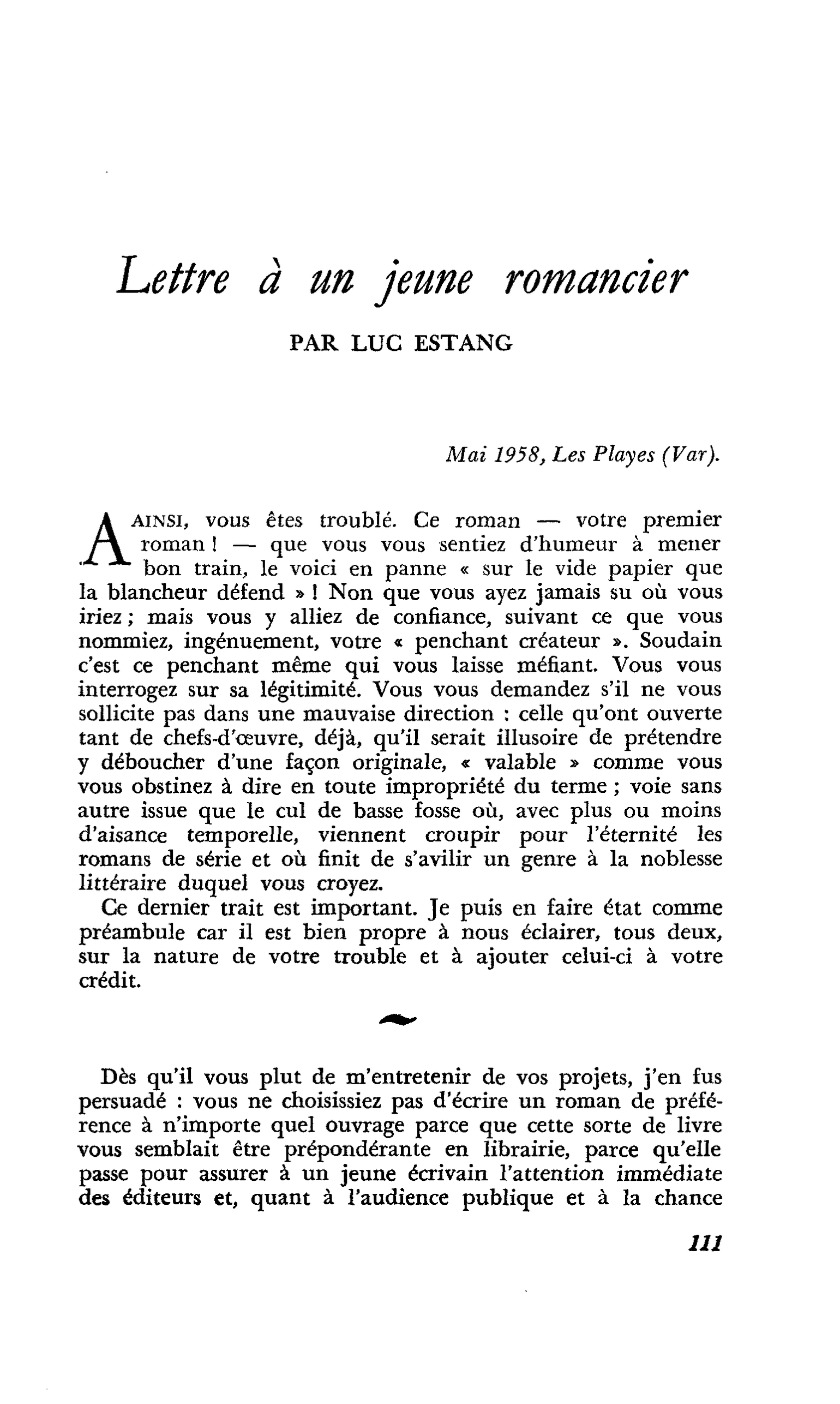 Lettre à un jeune romancier