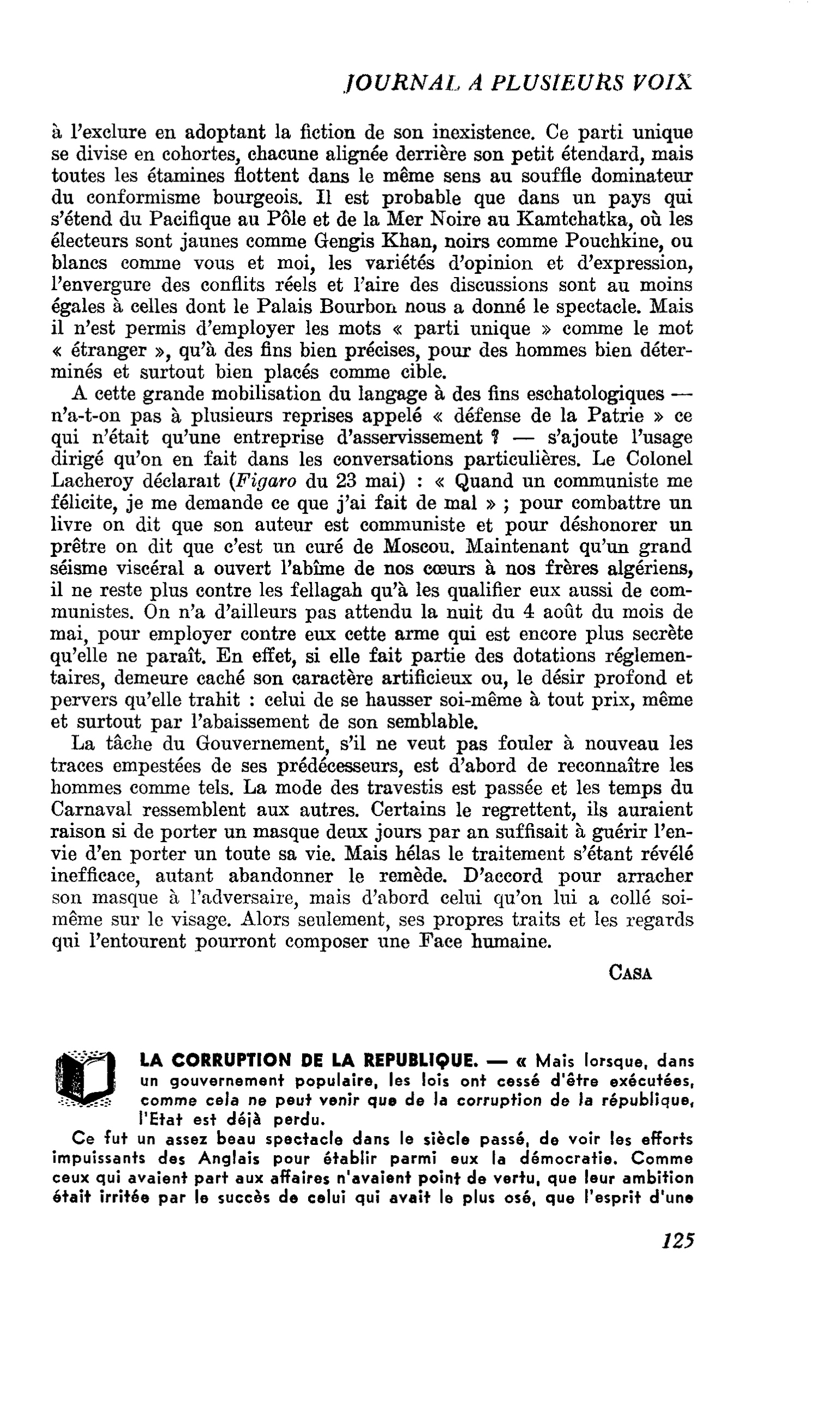 LA CORRUPTION DE LA REPUBLIQUE
