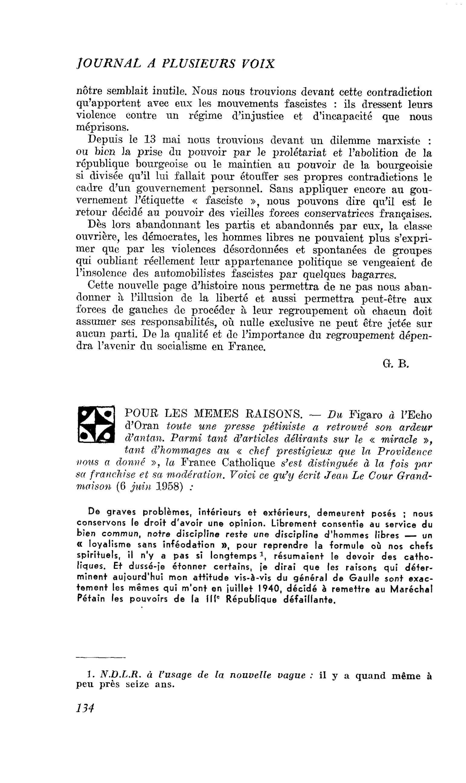 POUR LES MEMES RAISONS