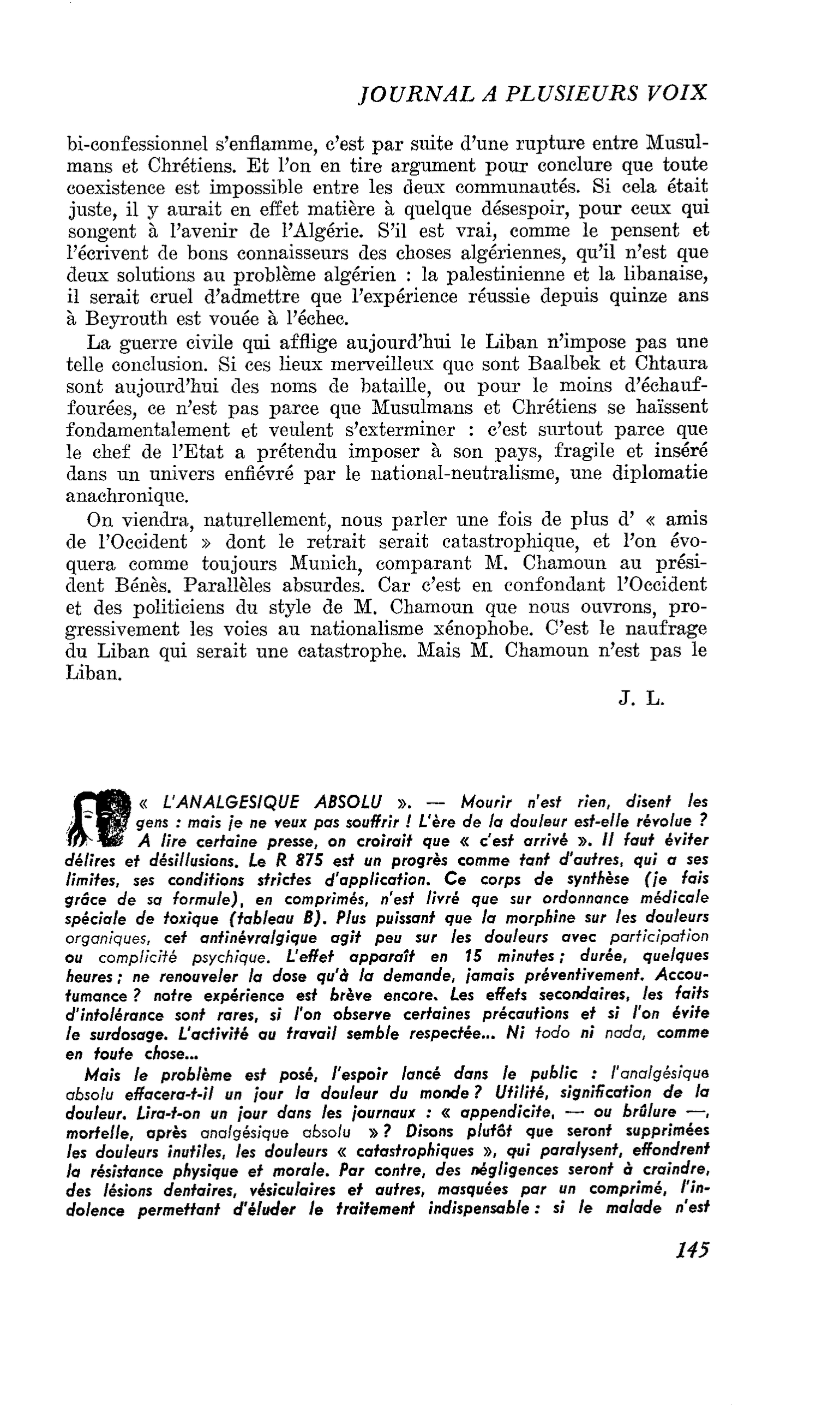 « L’ANALGESIQUE ABSOLU »