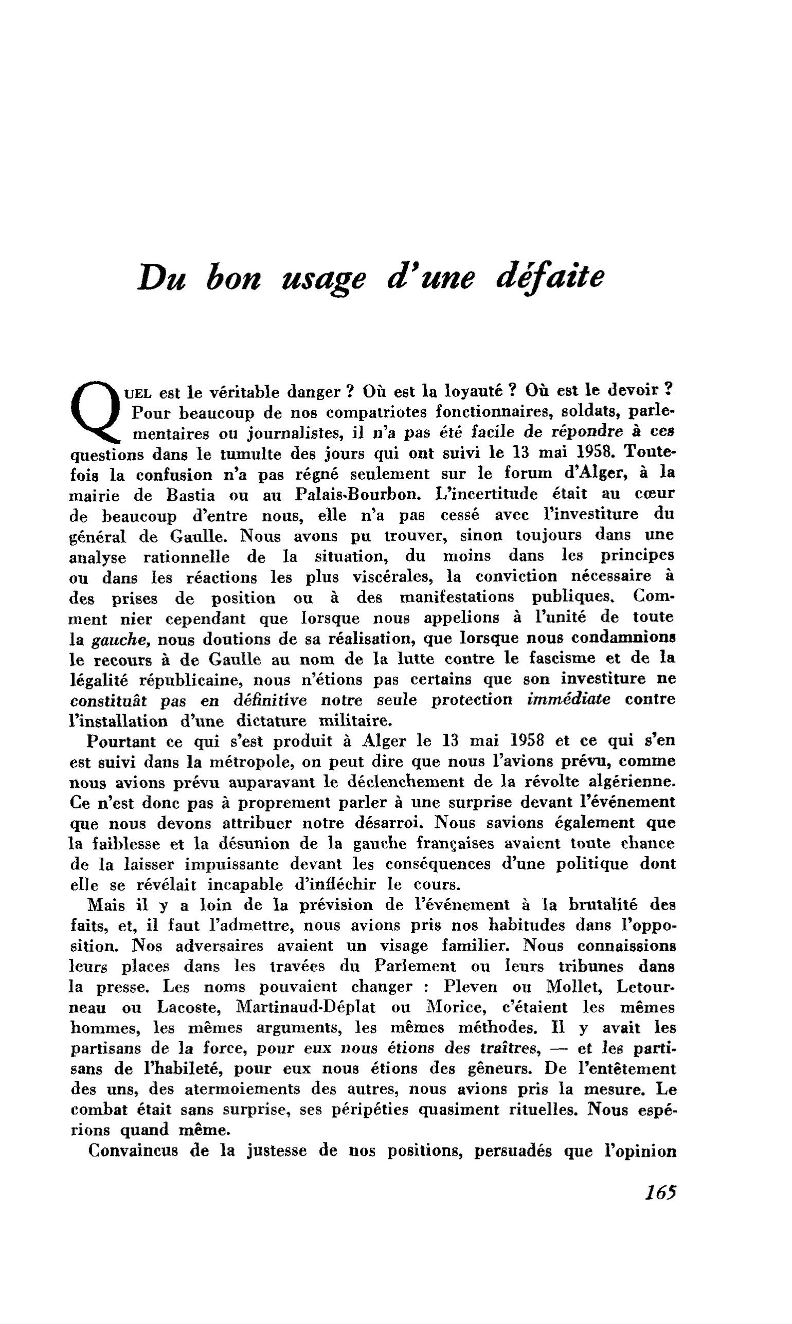 Du bon usage d’une défaite