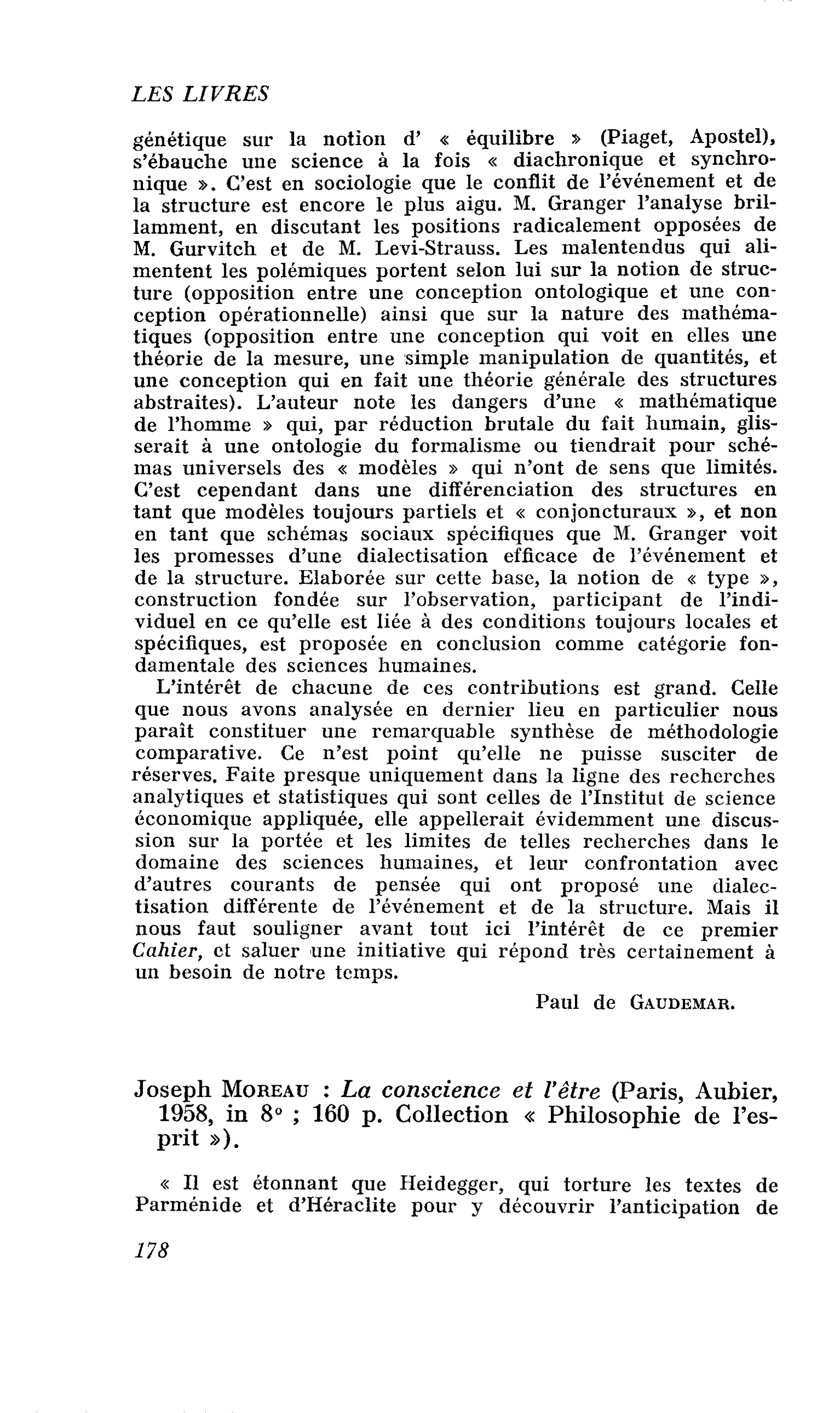 Joseph Moreau : La conscience et l’être