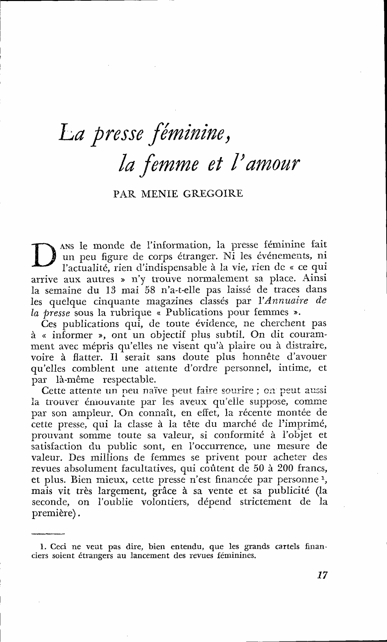 La presse féminine, la femme et l’amour