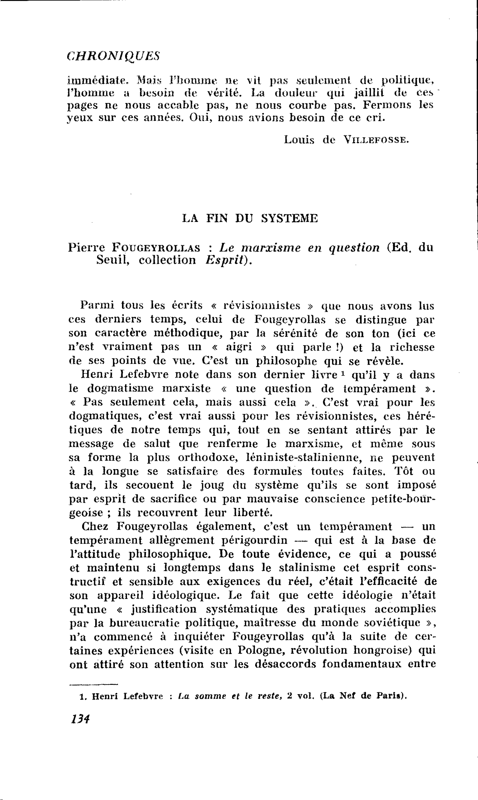 La fin du sytème. Pierre Fougeyrollas : Le marxisme en question