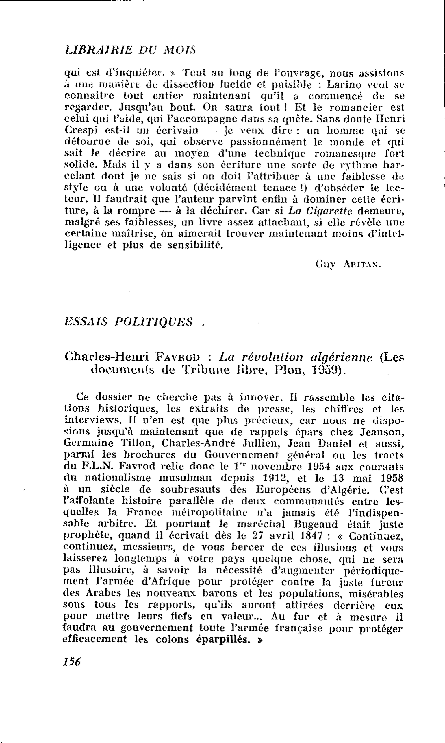 Charles-Henri Favrod : La révolution algérienne